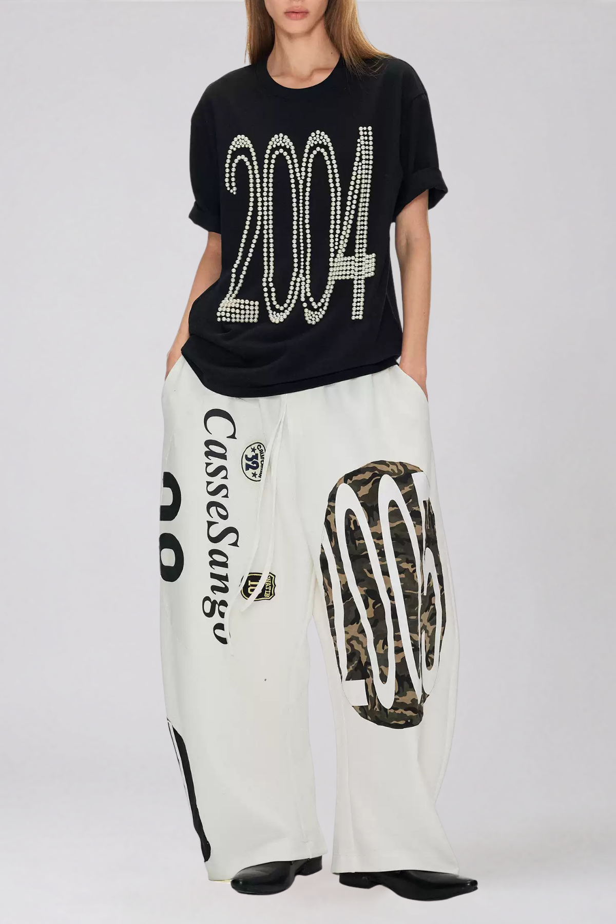 Kaitlin Drawstring Print Pants In White