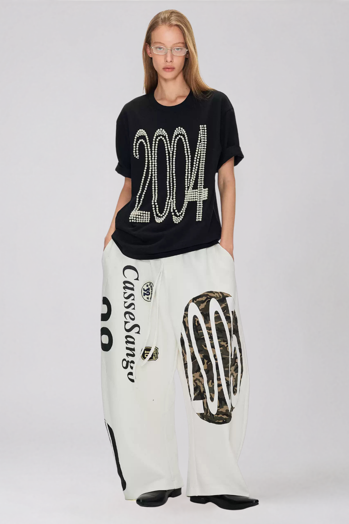 Kaitlin Drawstring Print Pants In White