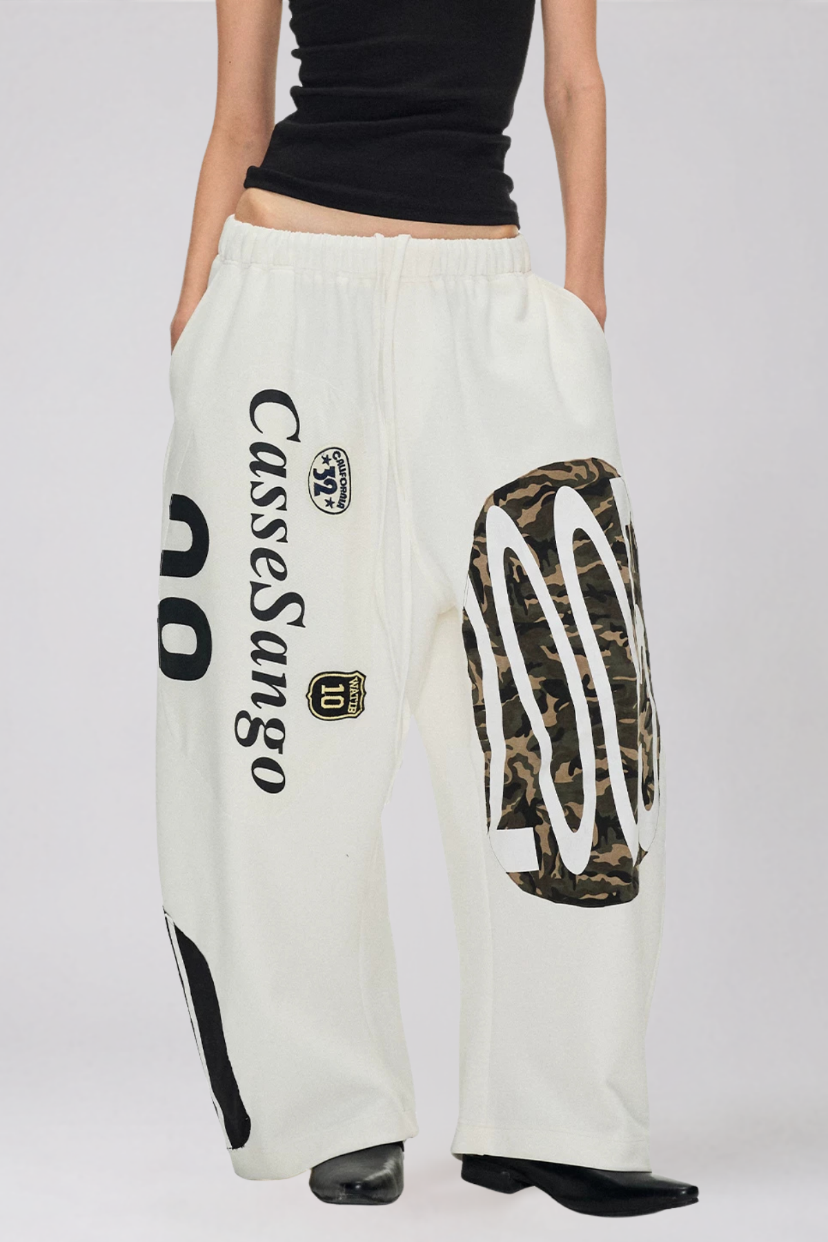 Kaitlin Drawstring Print Pants In White