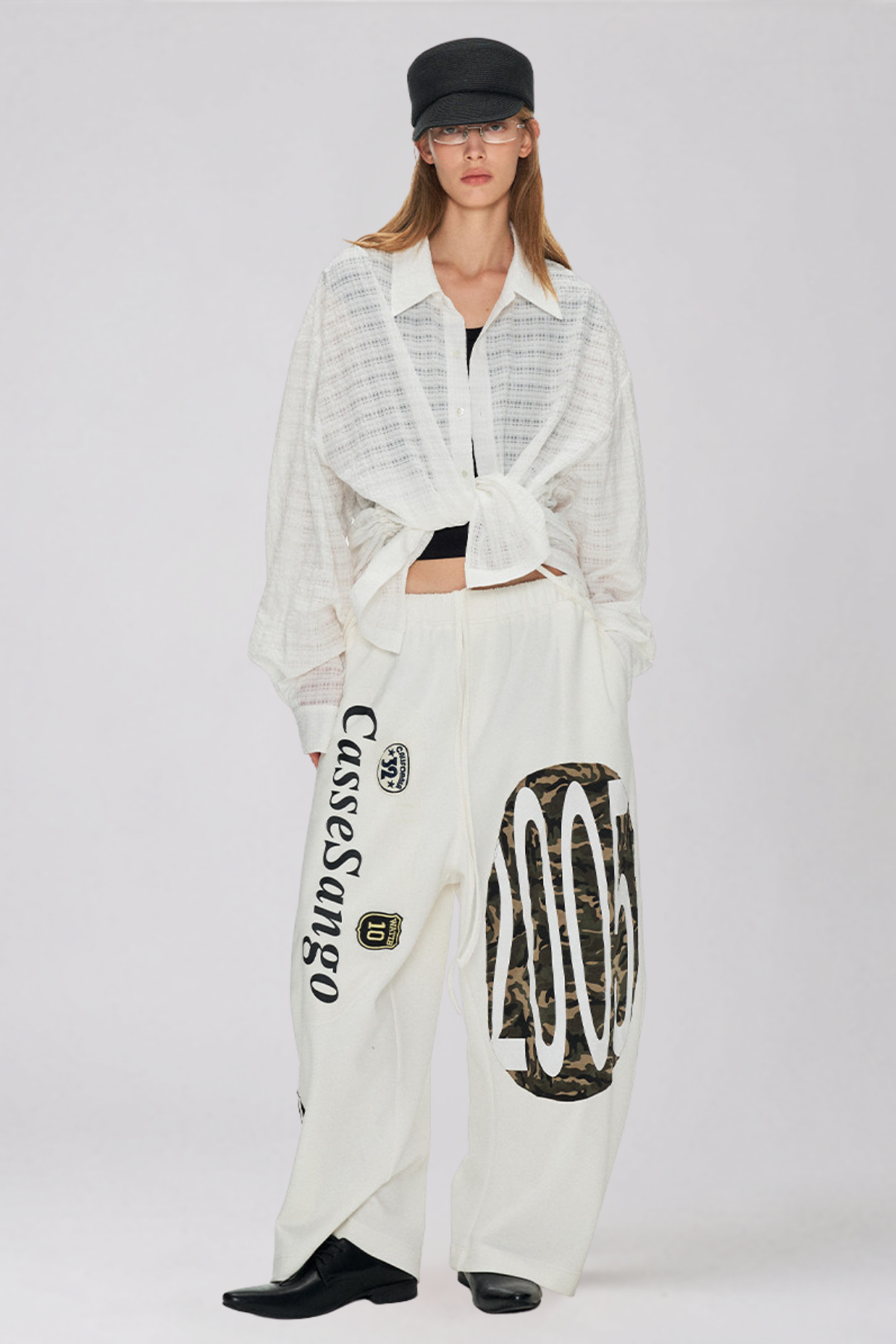 Kaitlin Drawstring Print Pants In White