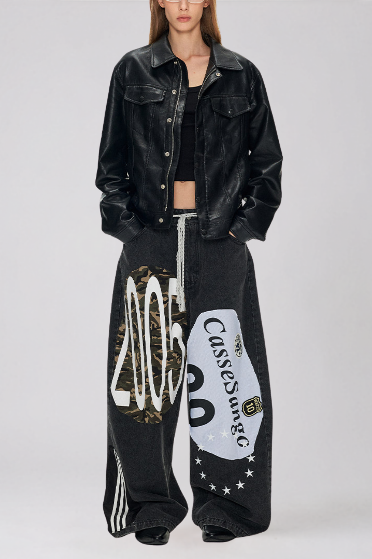 Kaitlin Print Baggy Jeans In Black