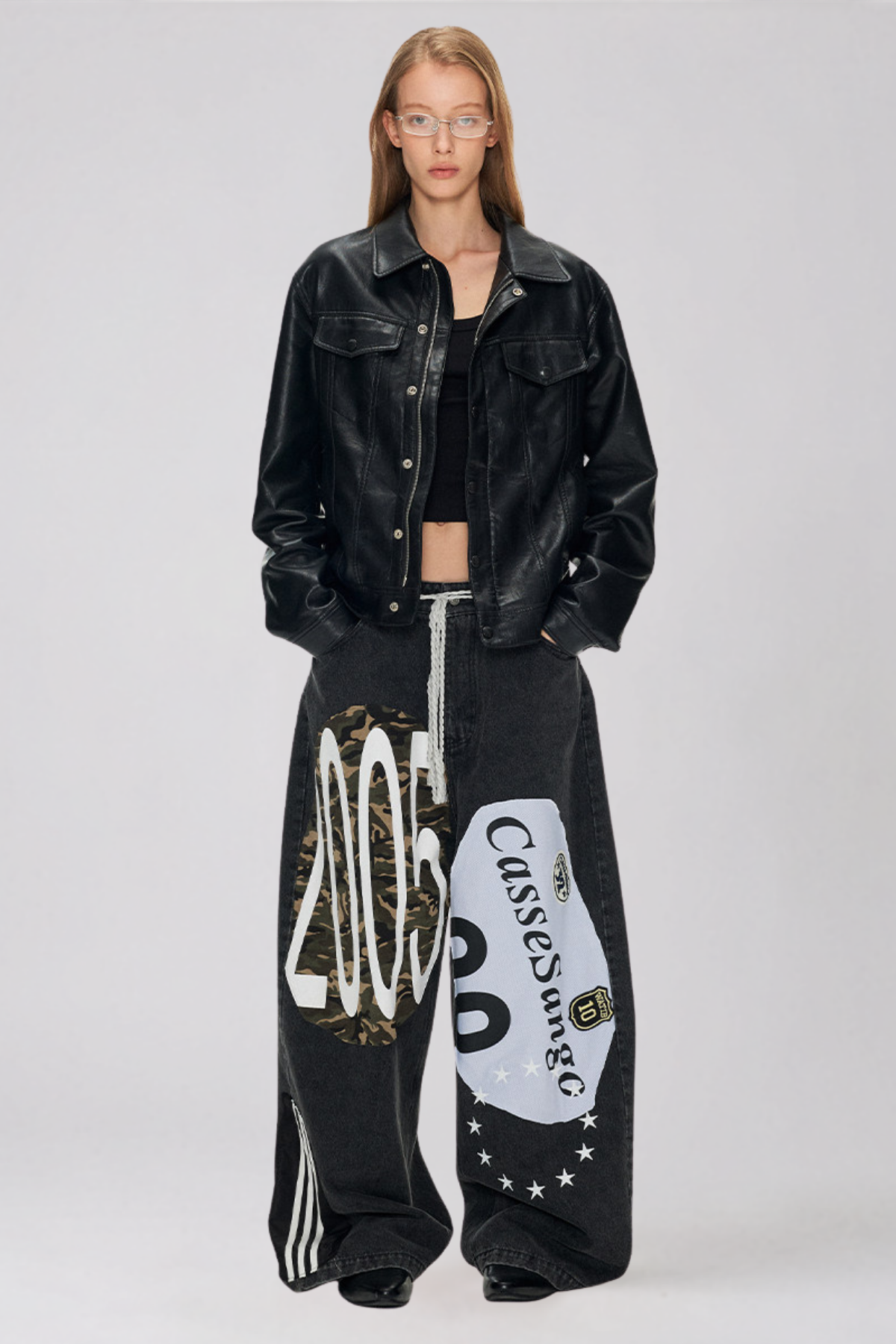 Kaitlin Print Baggy Jeans In Black