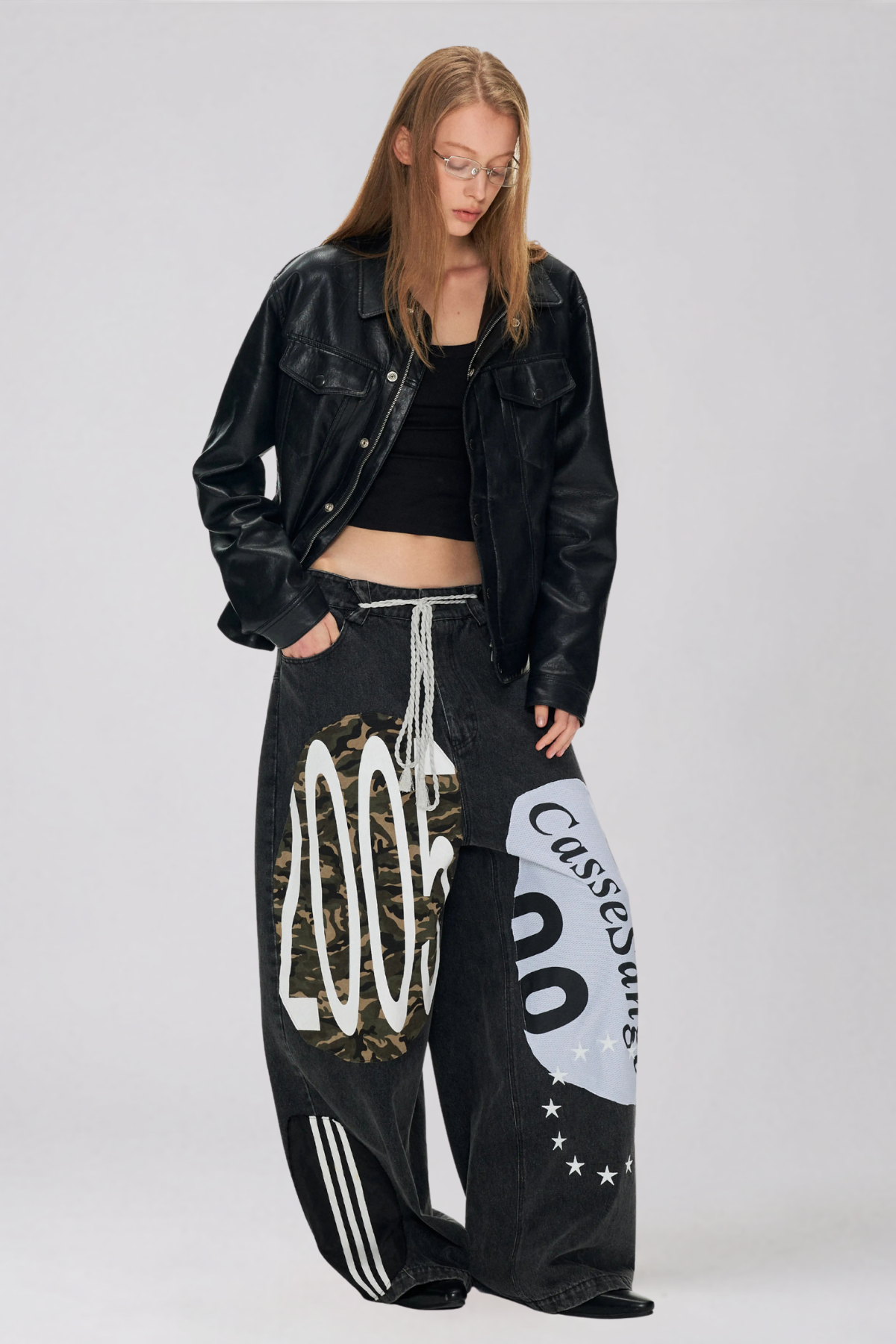 Kaitlin Print Baggy Jeans In Black