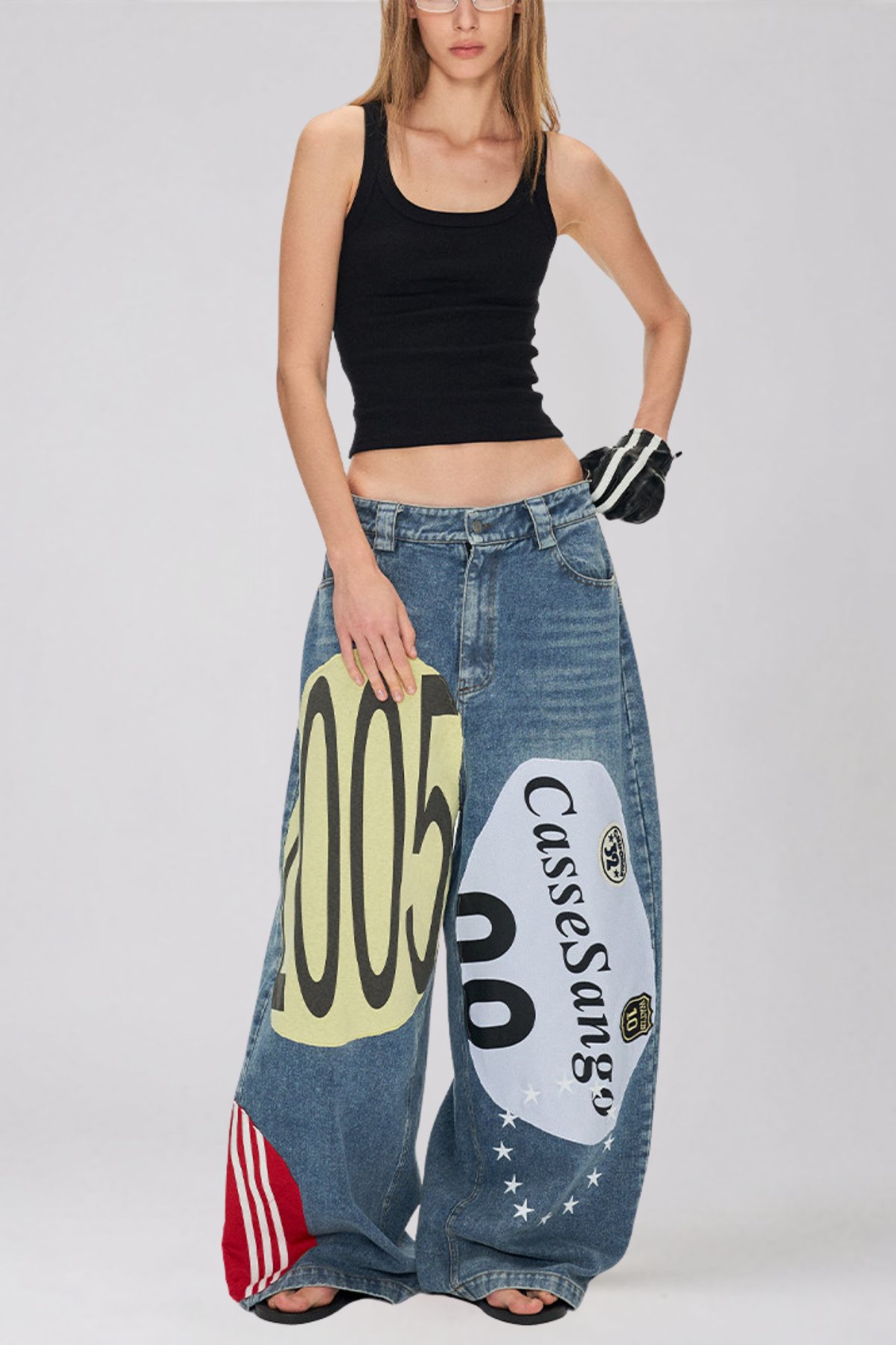 Kaitlin Print Baggy Jeans In Blue