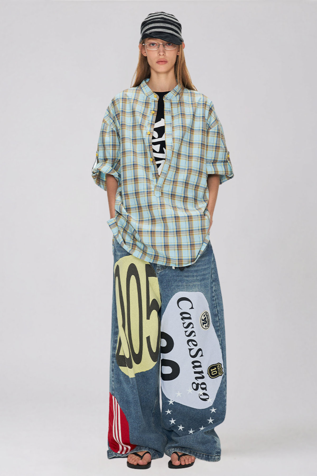 Kaitlin Print Baggy Jeans In Blue
