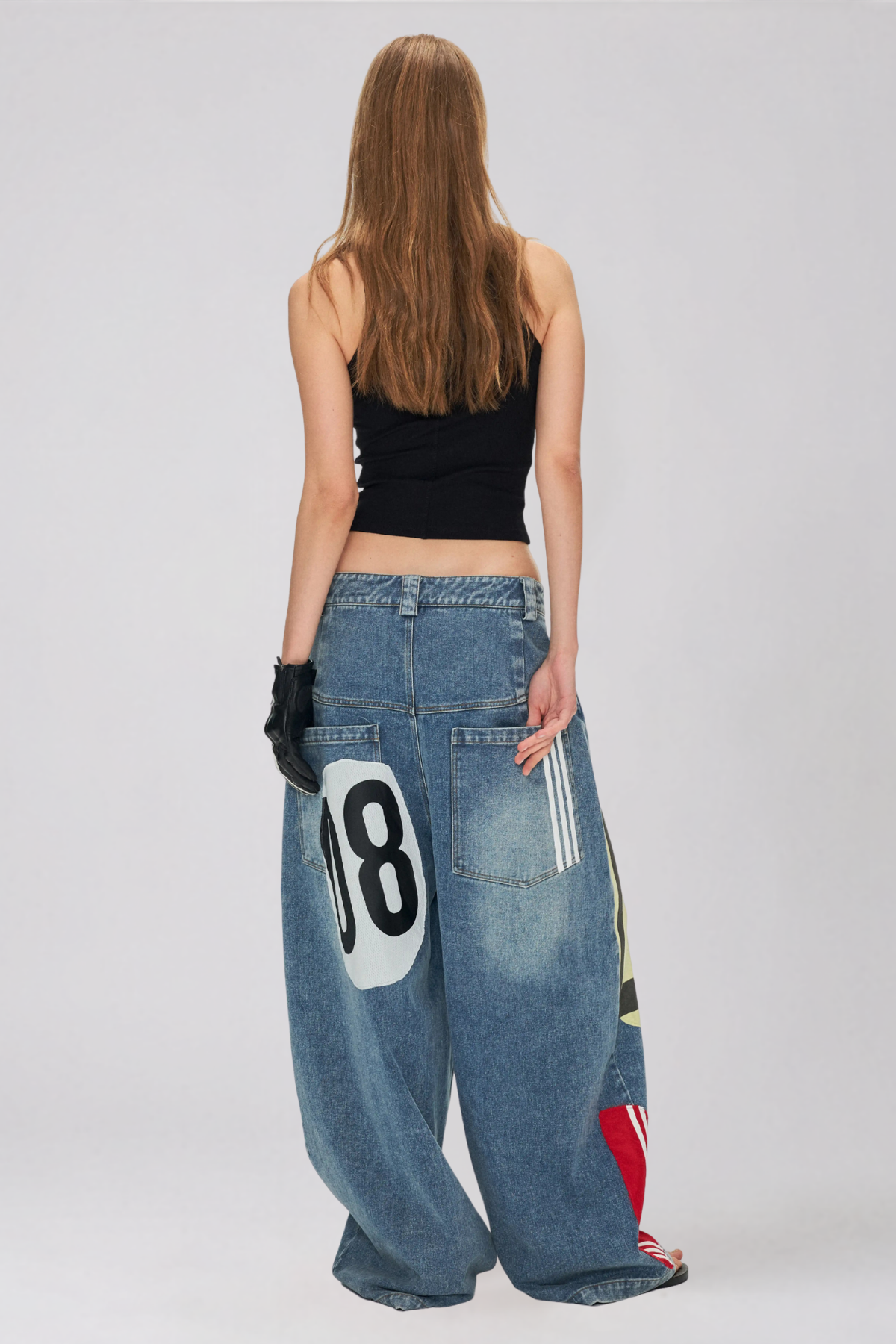 Kaitlin Print Baggy Jeans In Blue