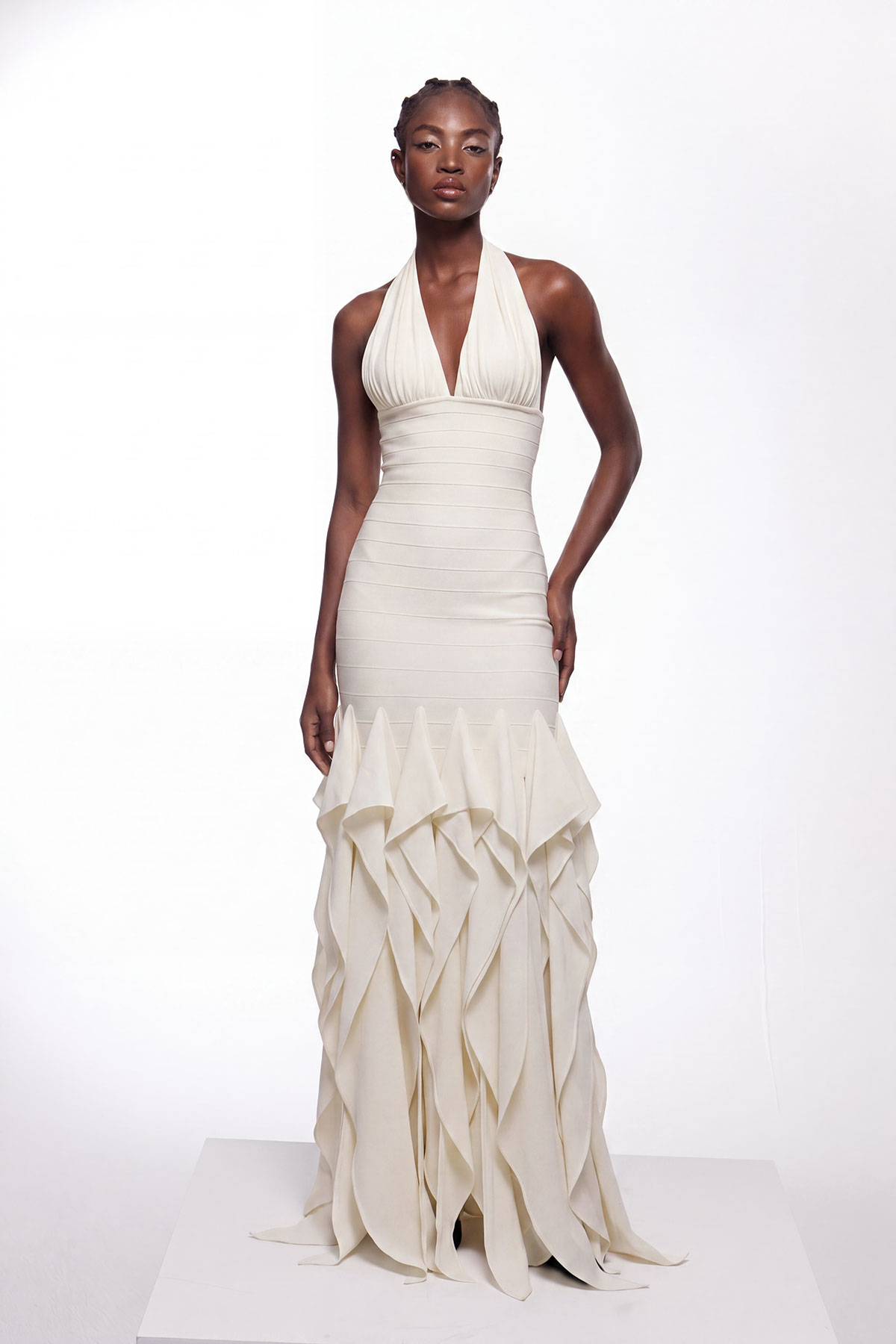 Kaitlyn Halter Neck Ruch Maxi Dress