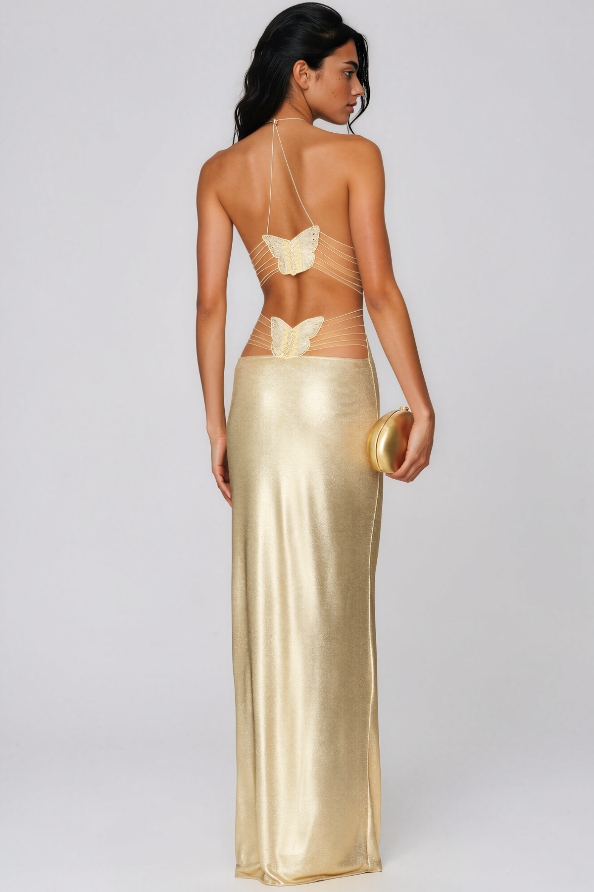 Kala Backless Glitter Butterfly Maxi Dress