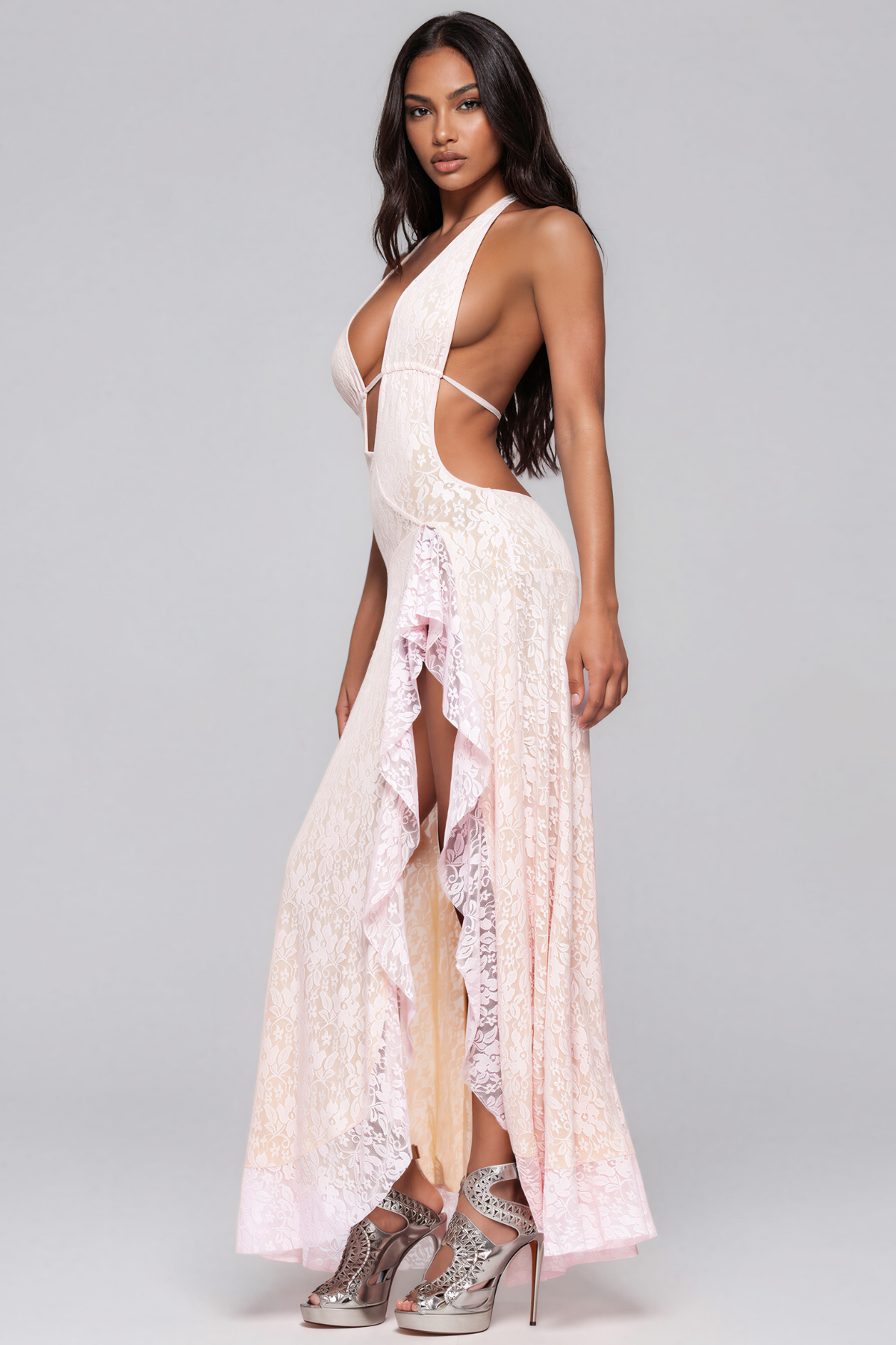 Kaladin Halter Neck Lace Floral Maxi Dress
