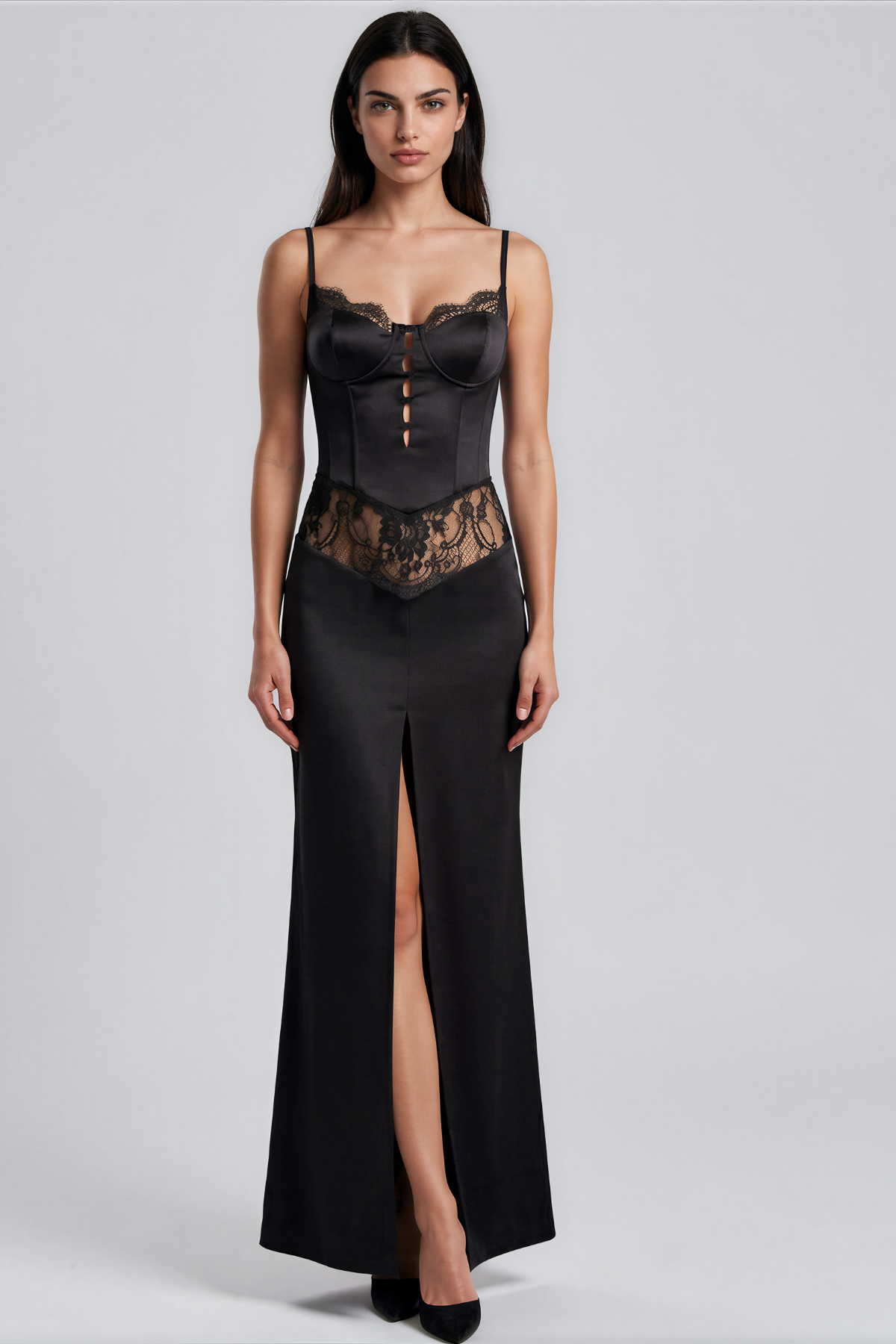 Kalama Split Lace Satin Maxi Dress