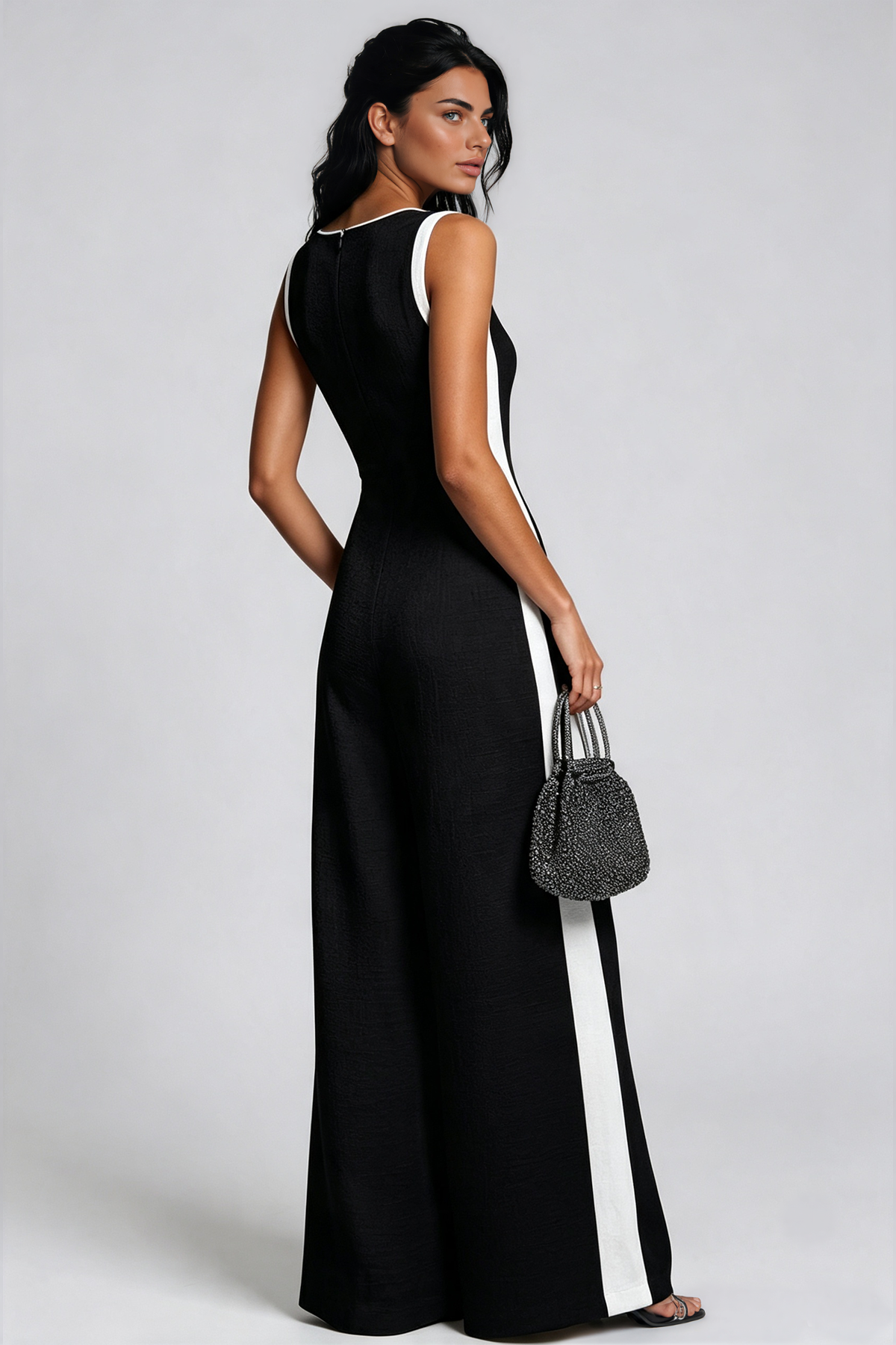 Kalani Plunge Colorblock Jumpsuit In Black