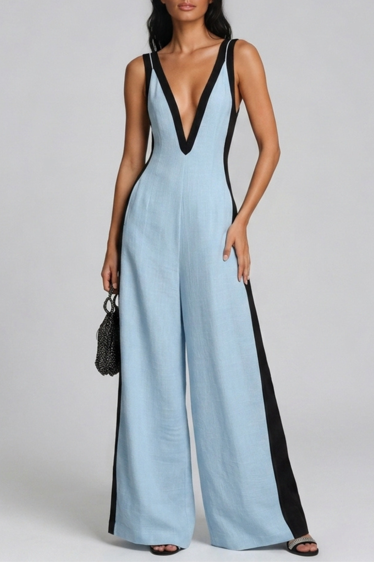 Kalani Plunge Colorblock Jumpsuit In Blue
