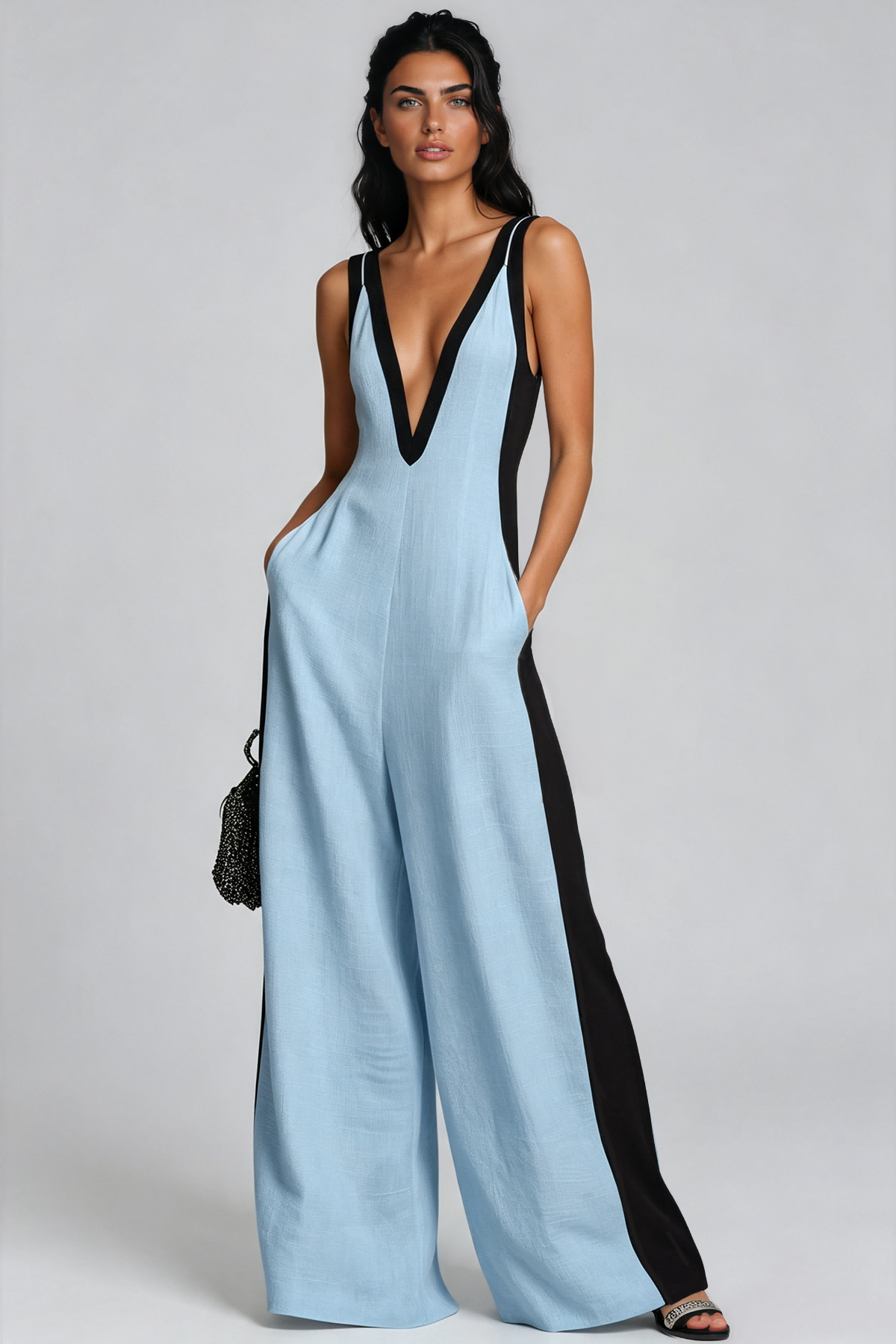Kalani Plunge Colorblock Jumpsuit In Blue