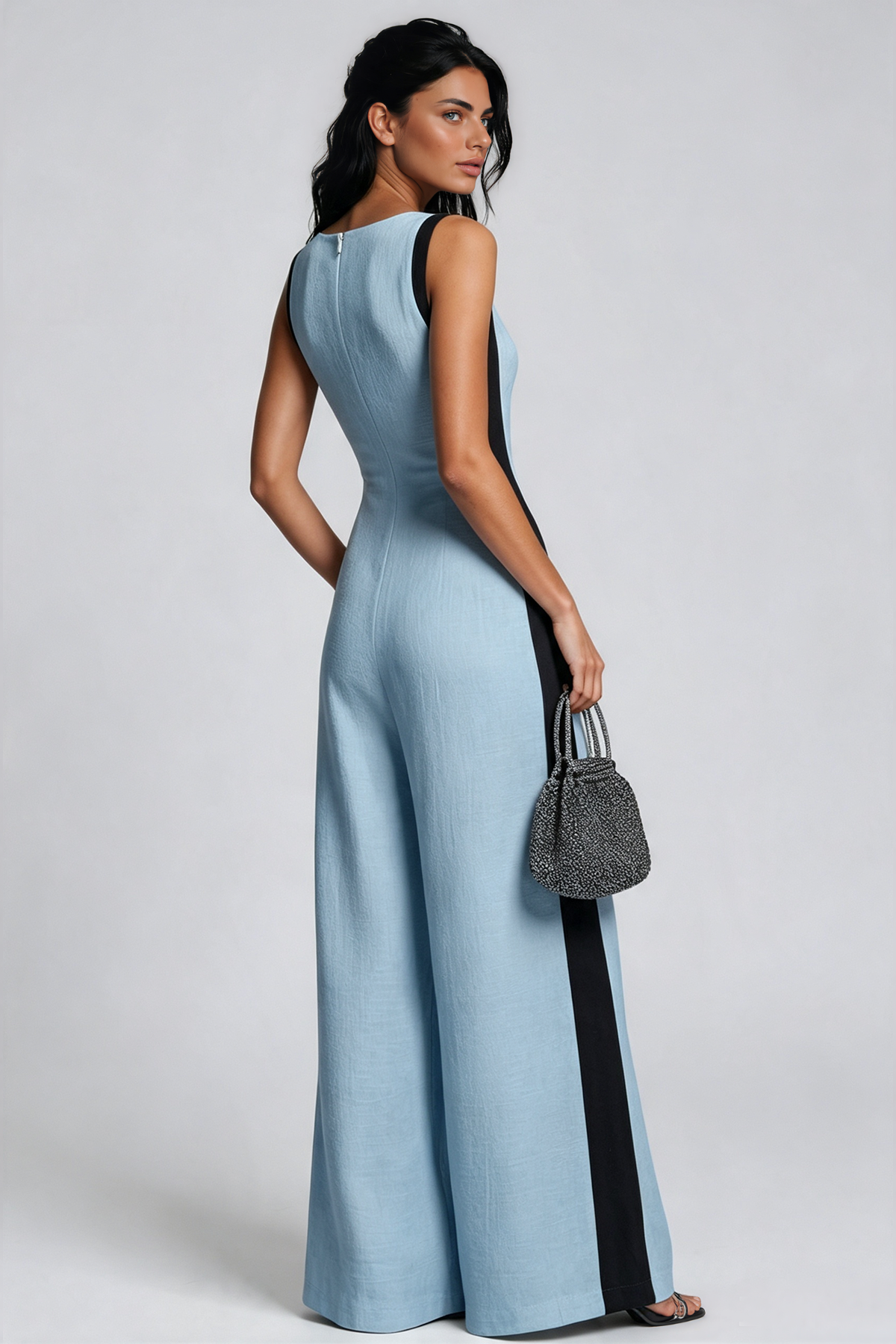 Kalani Plunge Colorblock Jumpsuit In Blue