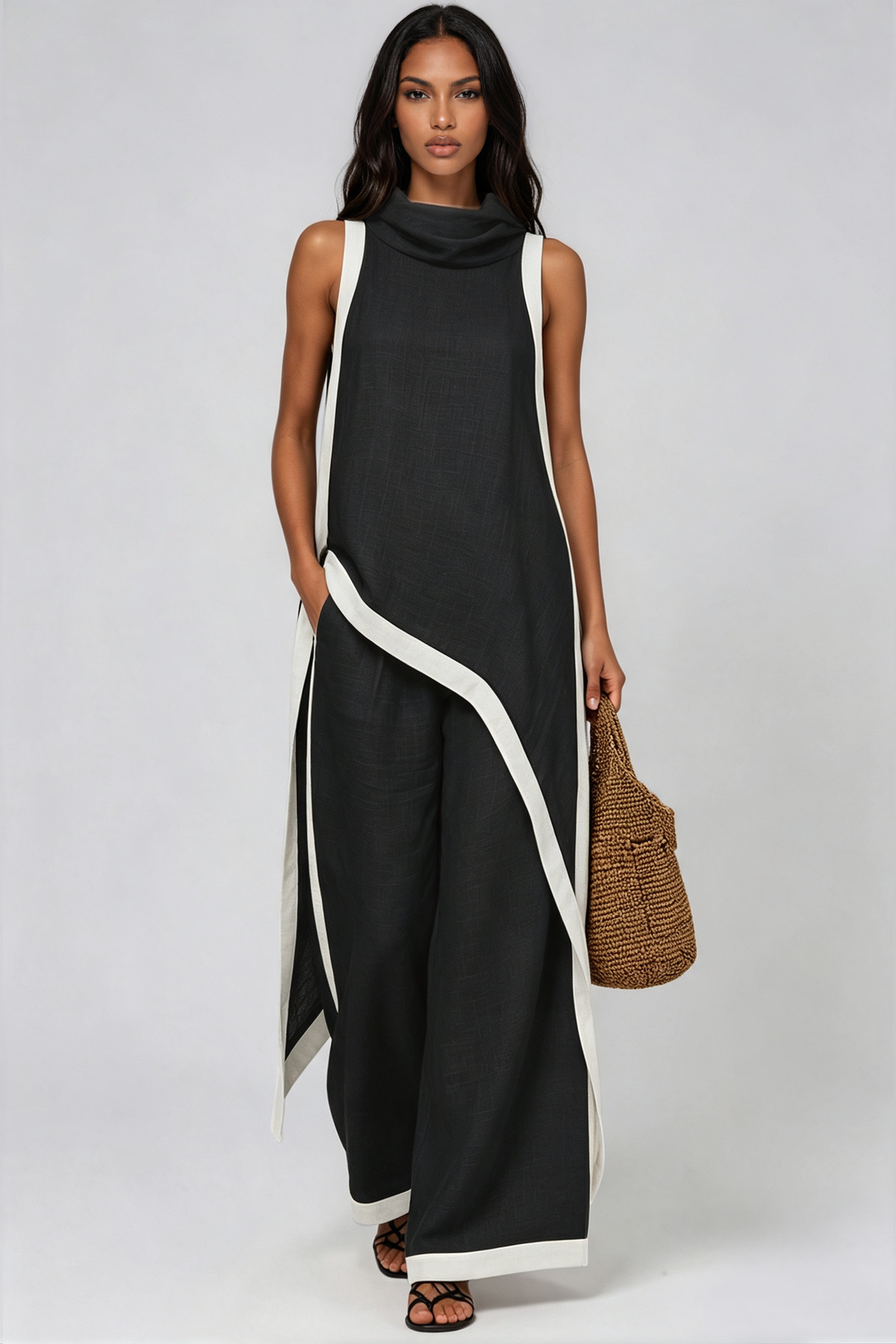 Kalani Sleeveless Hooded Pant Set In Black