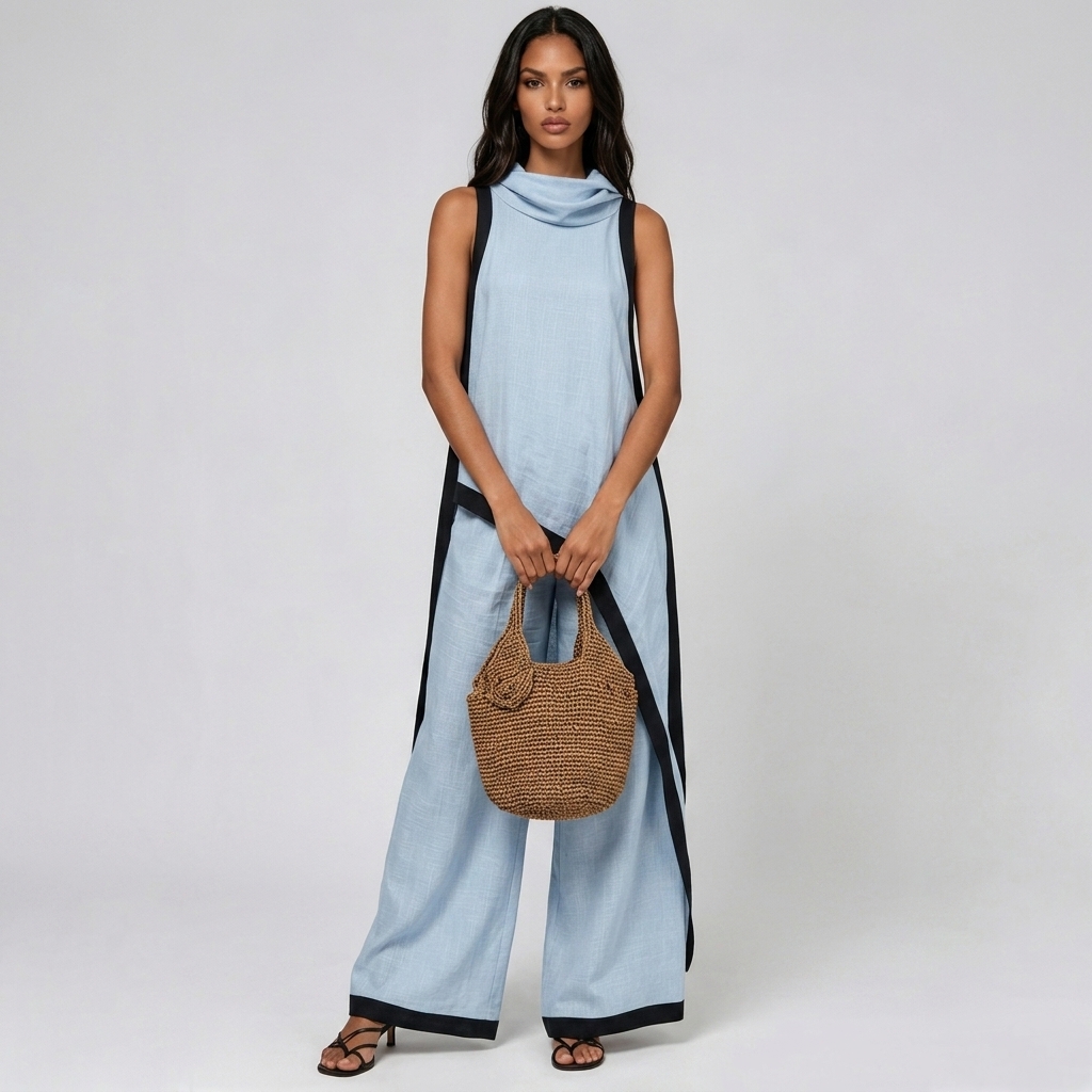 Kalani Sleeveless Hooded Pant Set In Blue