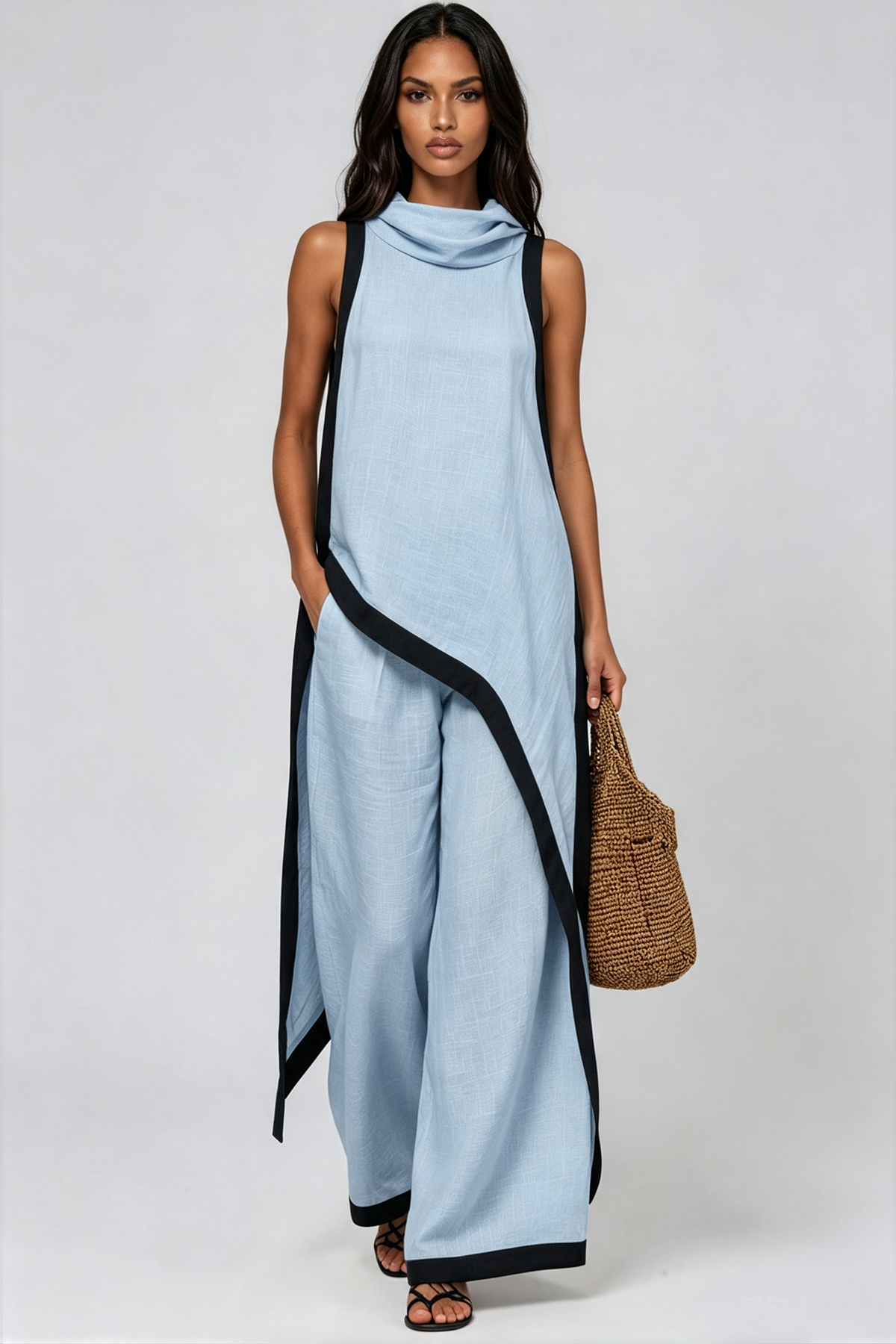 Kalani Sleeveless Hooded Pant Set In Blue