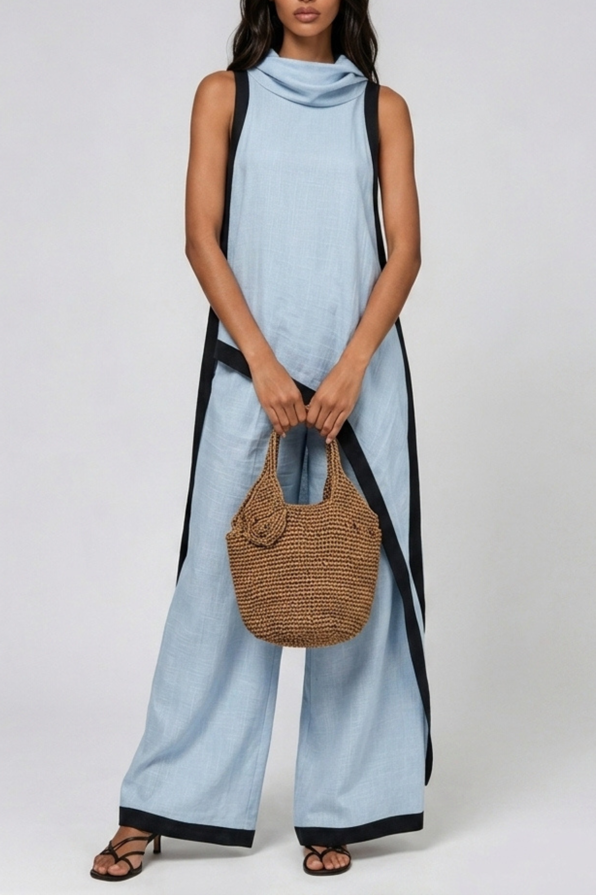 Kalani Sleeveless Hooded Pant Set In Blue