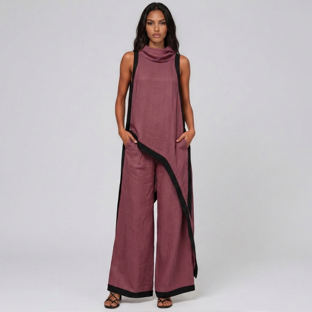 Kalani Sleeveless Hooded Pant Set In Wine