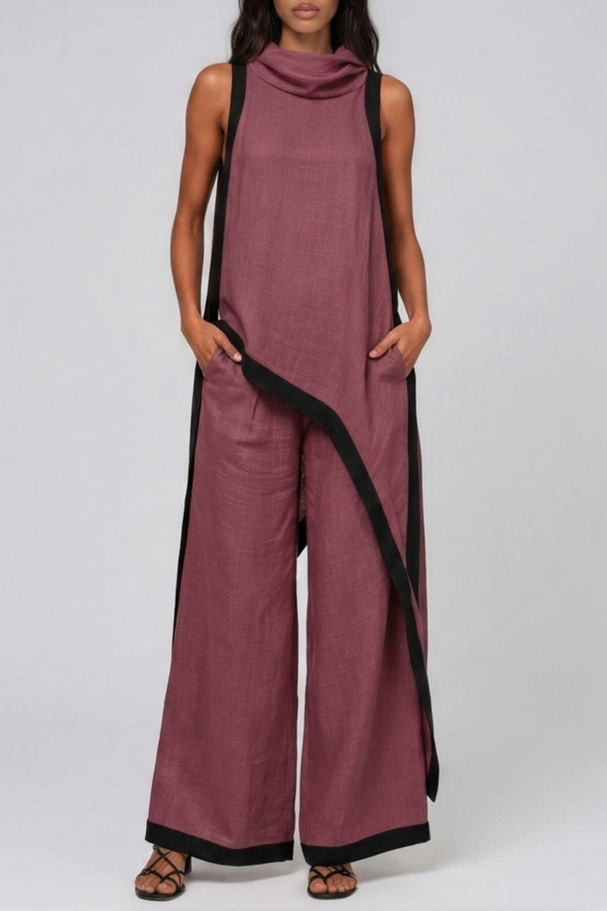 Kalani Sleeveless Hooded Pant Set In Wine