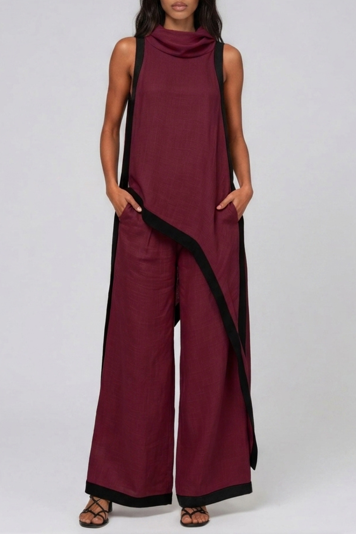 Kalani Sleeveless Hooded Pant Set In Wine