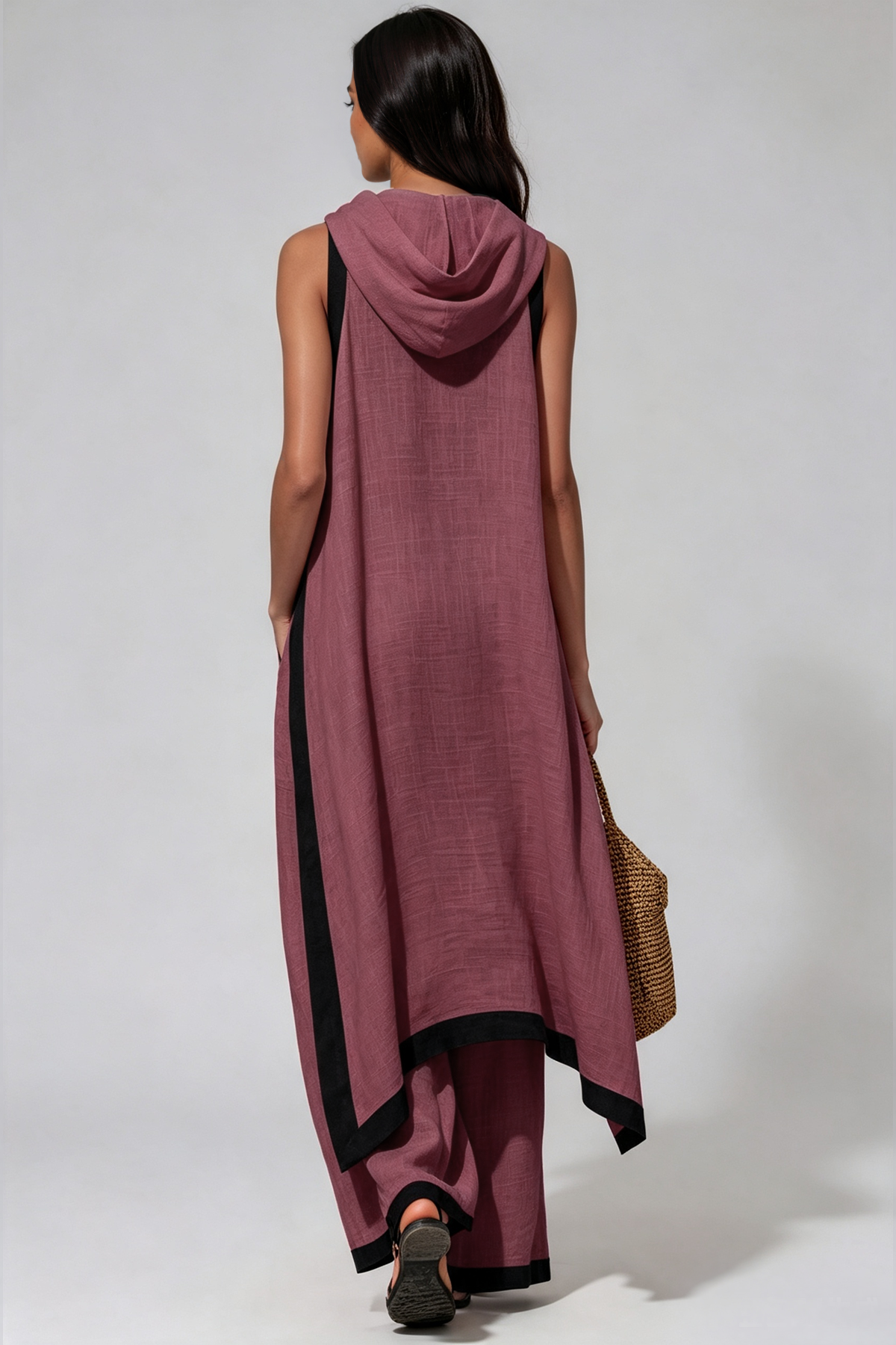 Kalani Sleeveless Hooded Pant Set In Wine