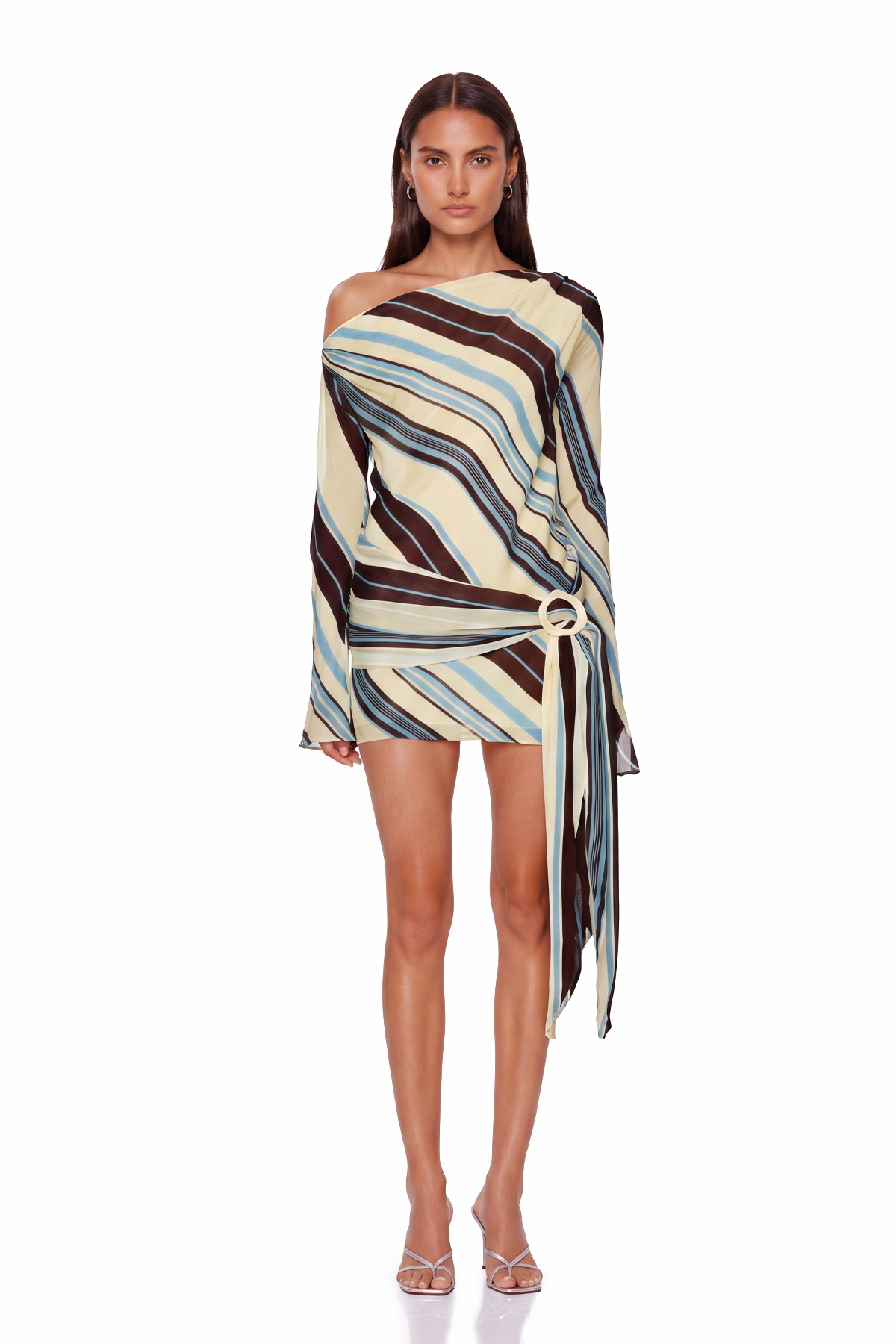 Kaleho One Shoulder Stripe Mini Dress