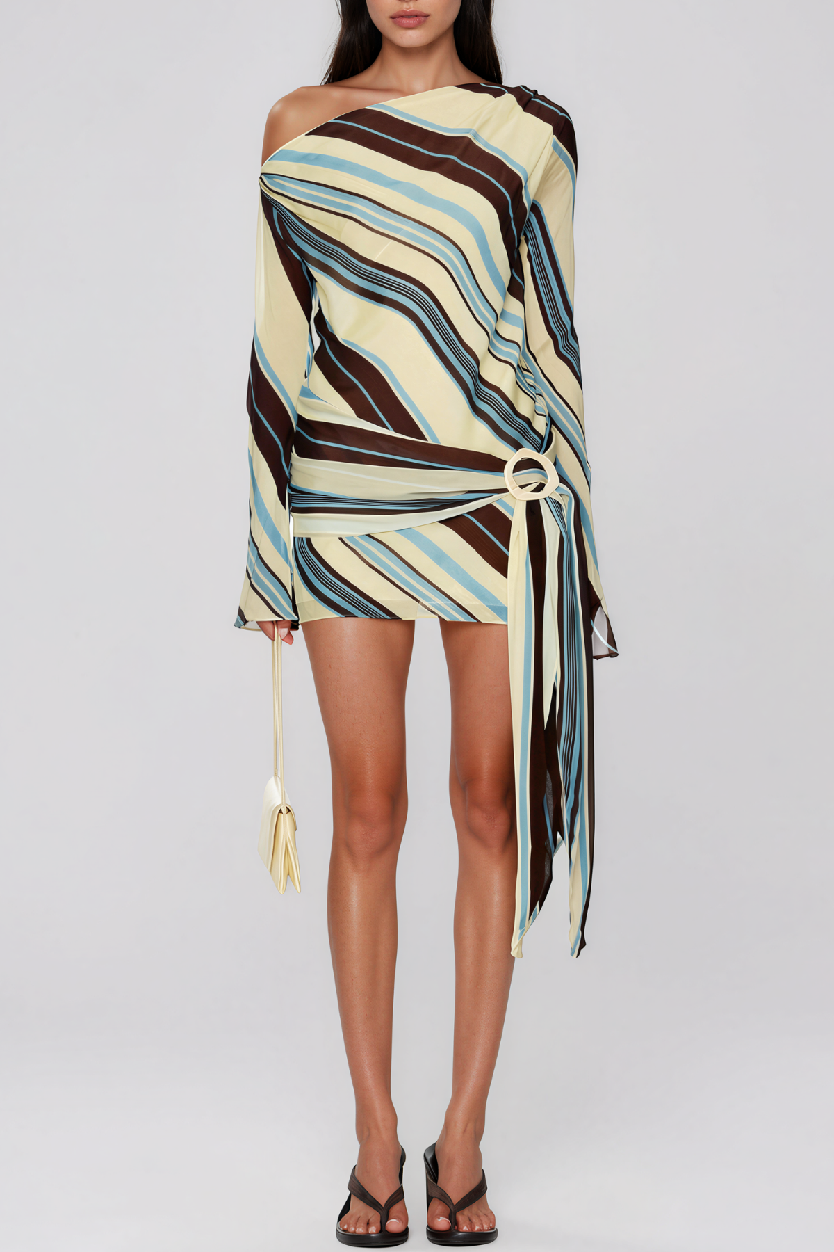 Kaleho One Shoulder Stripe Mini Dress