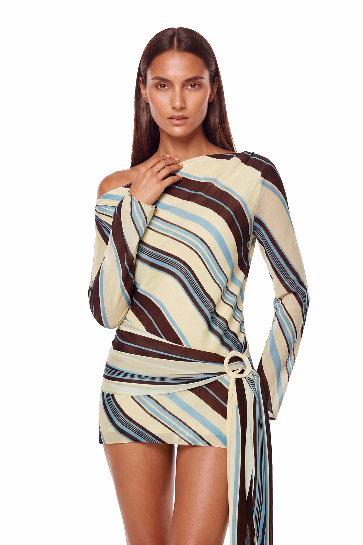 Kaleho One Shoulder Stripe Mini Dress