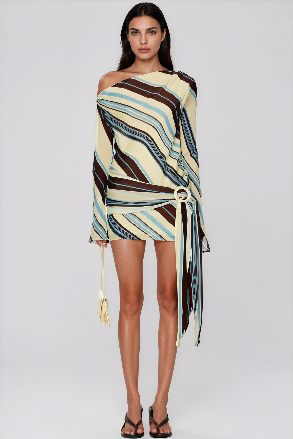 Kaleho One Shoulder Stripe Mini Dress