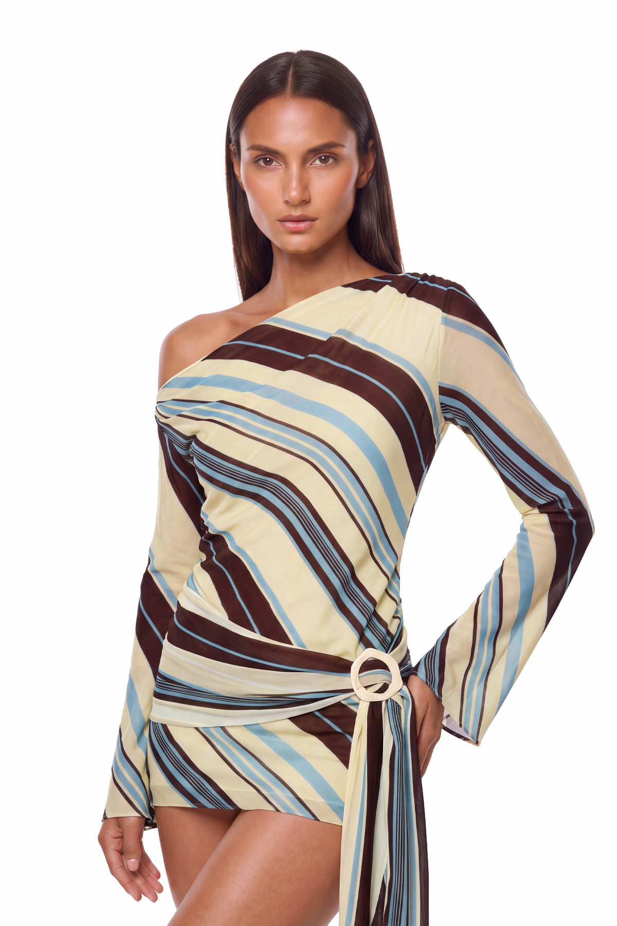 Kaleho One Shoulder Stripe Mini Dress