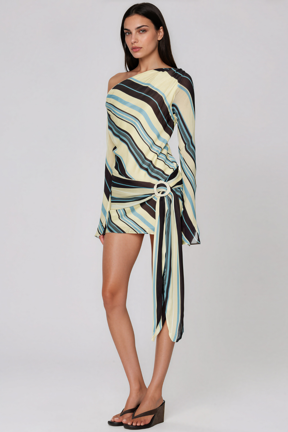 Kaleho One Shoulder Stripe Mini Dress