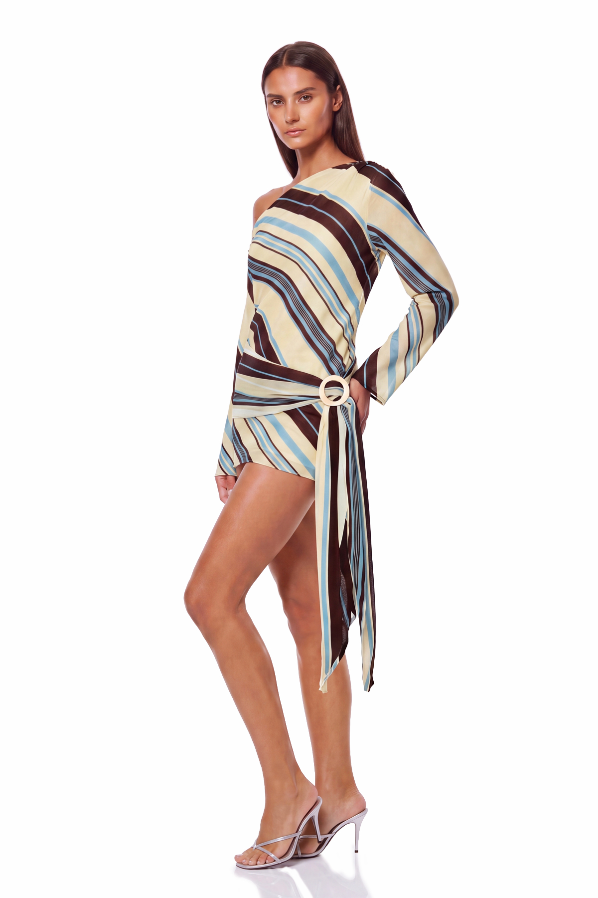 Kaleho One Shoulder Stripe Mini Dress