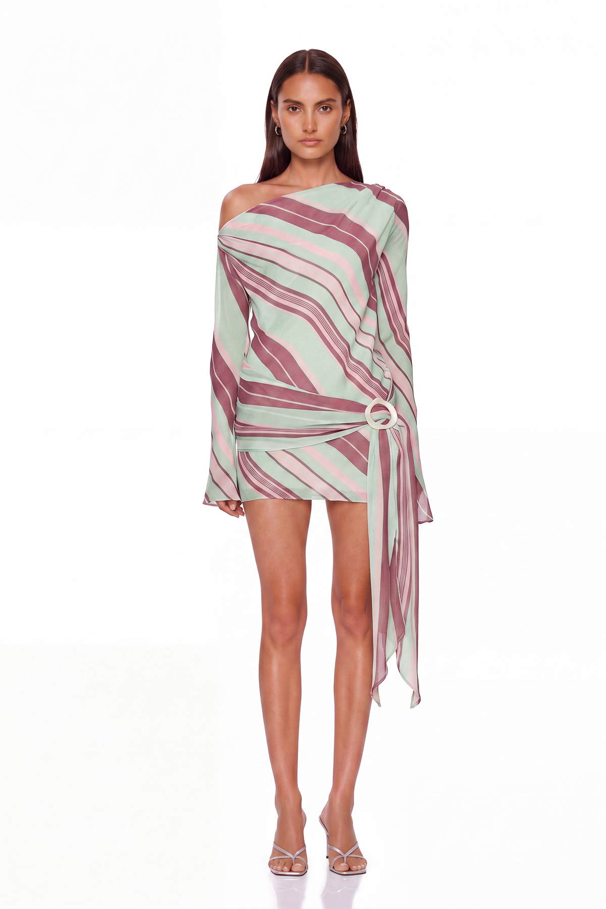 Kaleho One Shoulder Stripe Mini Dress In Pink