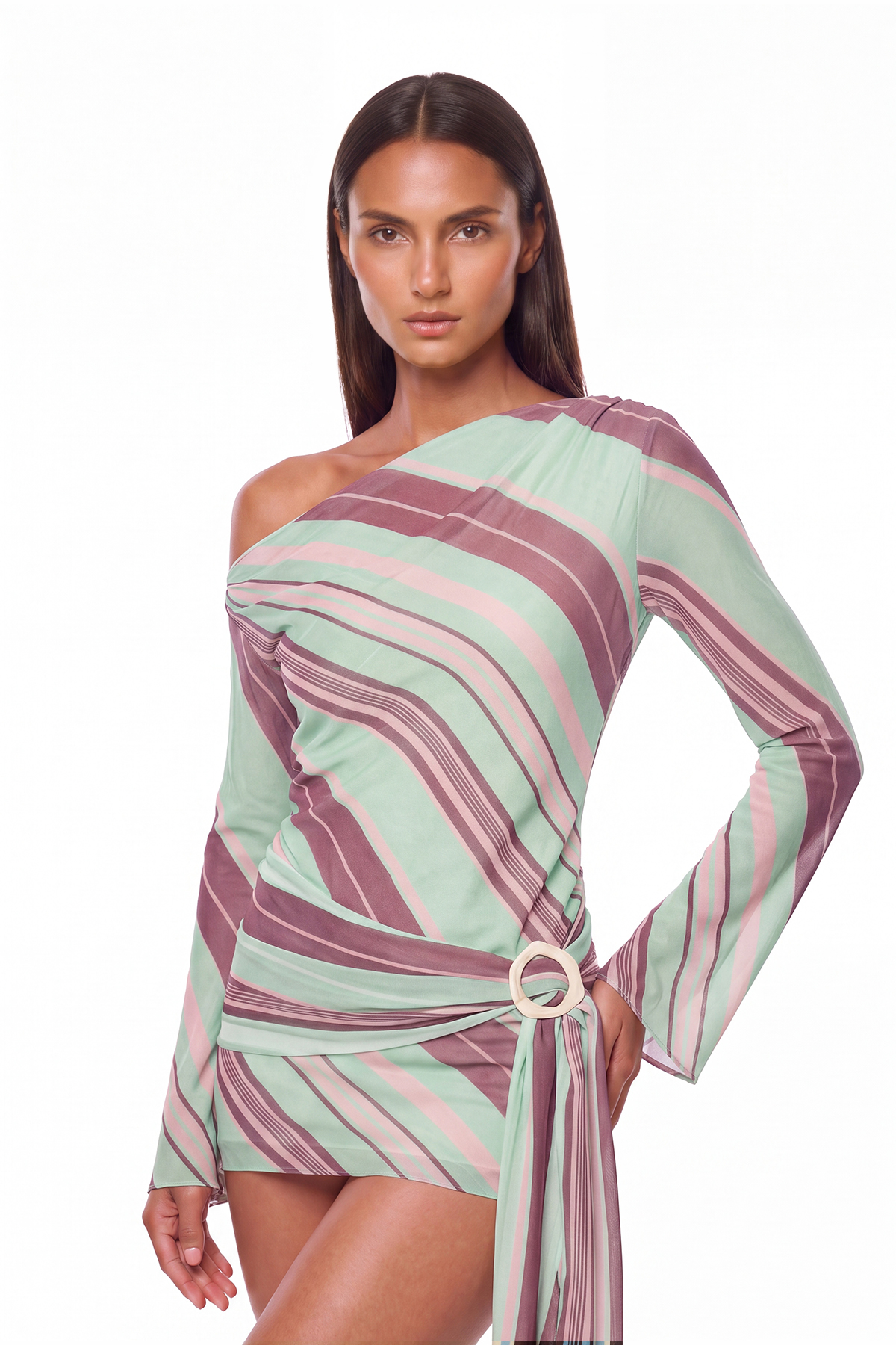 Kaleho One Shoulder Stripe Mini Dress In Pink