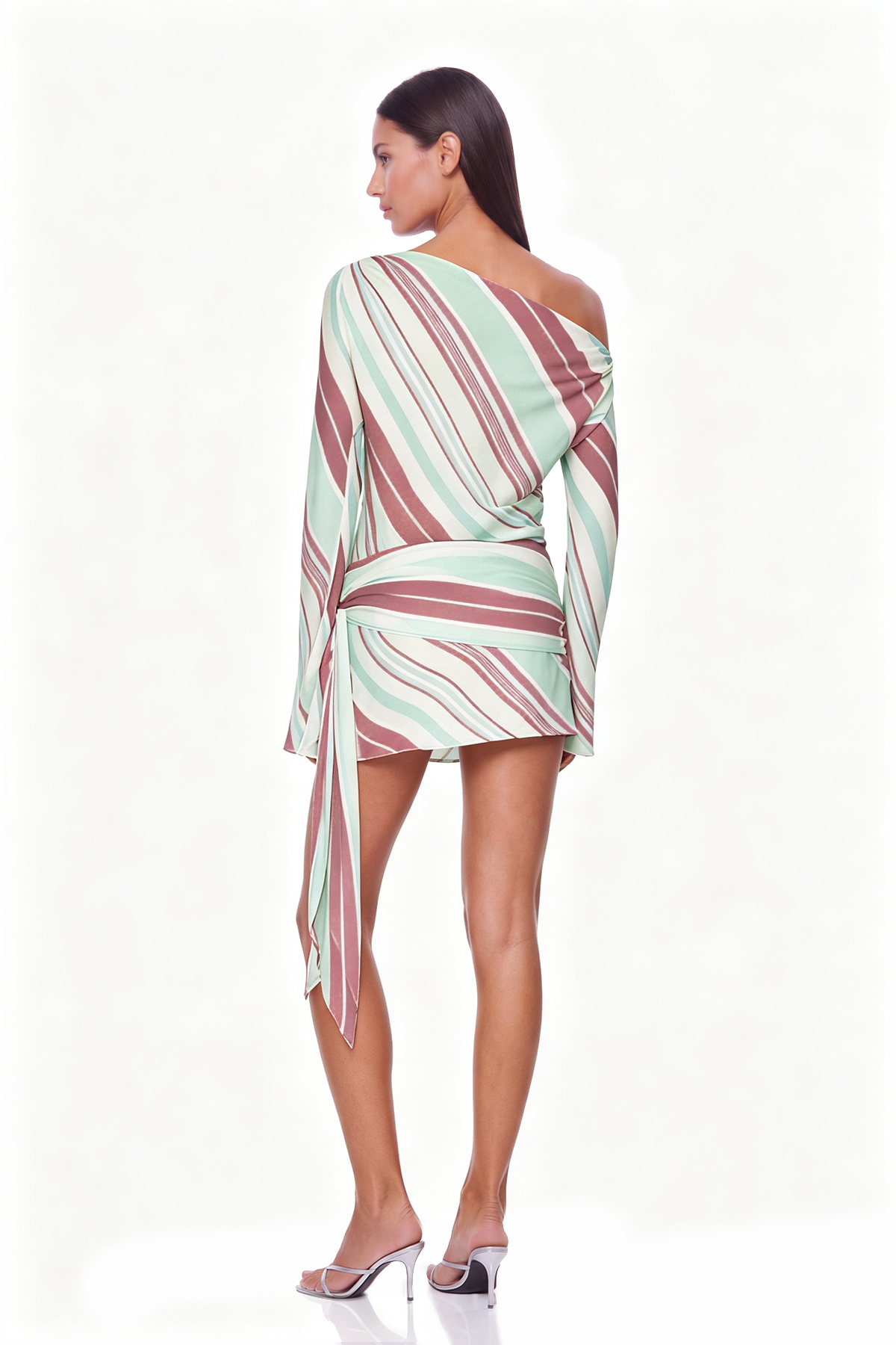 Kaleho One Shoulder Stripe Mini Dress In Pink
