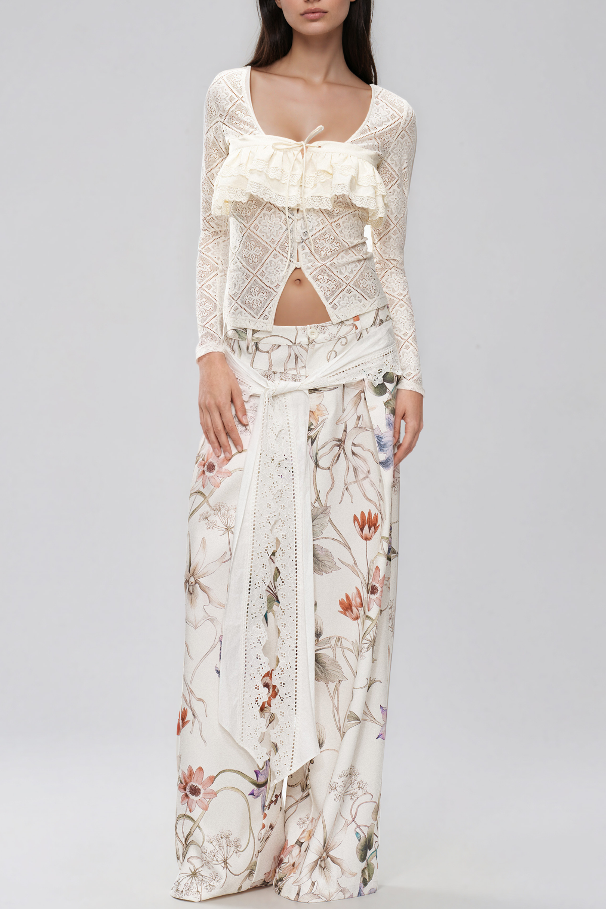 Kalidas Floral Lace Tie Up Pants