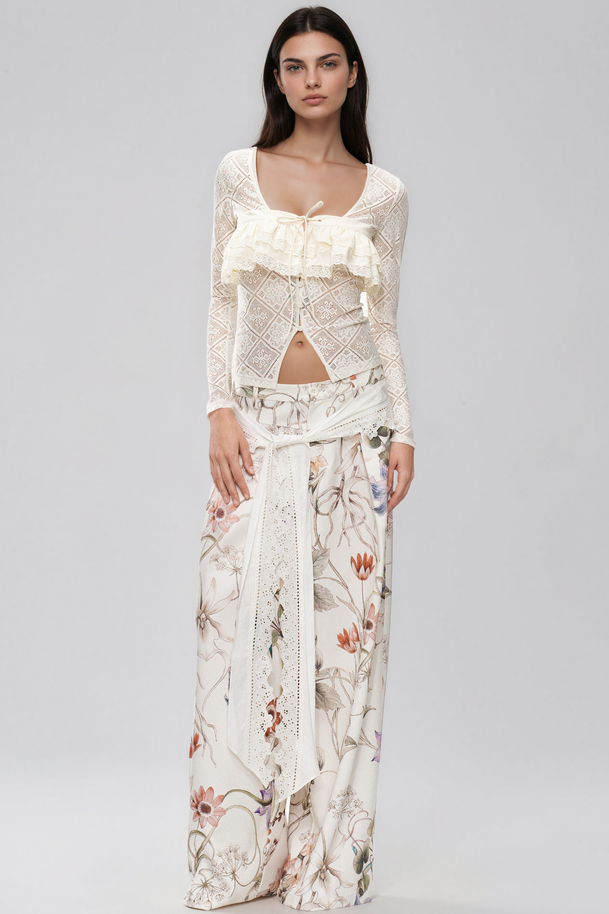 Kalidas Floral Lace Tie Up Pants