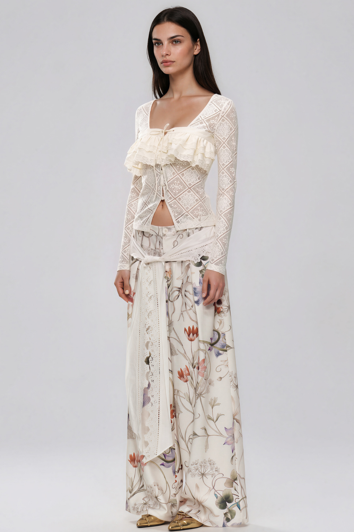 Kalidas Floral Lace Tie Up Pants