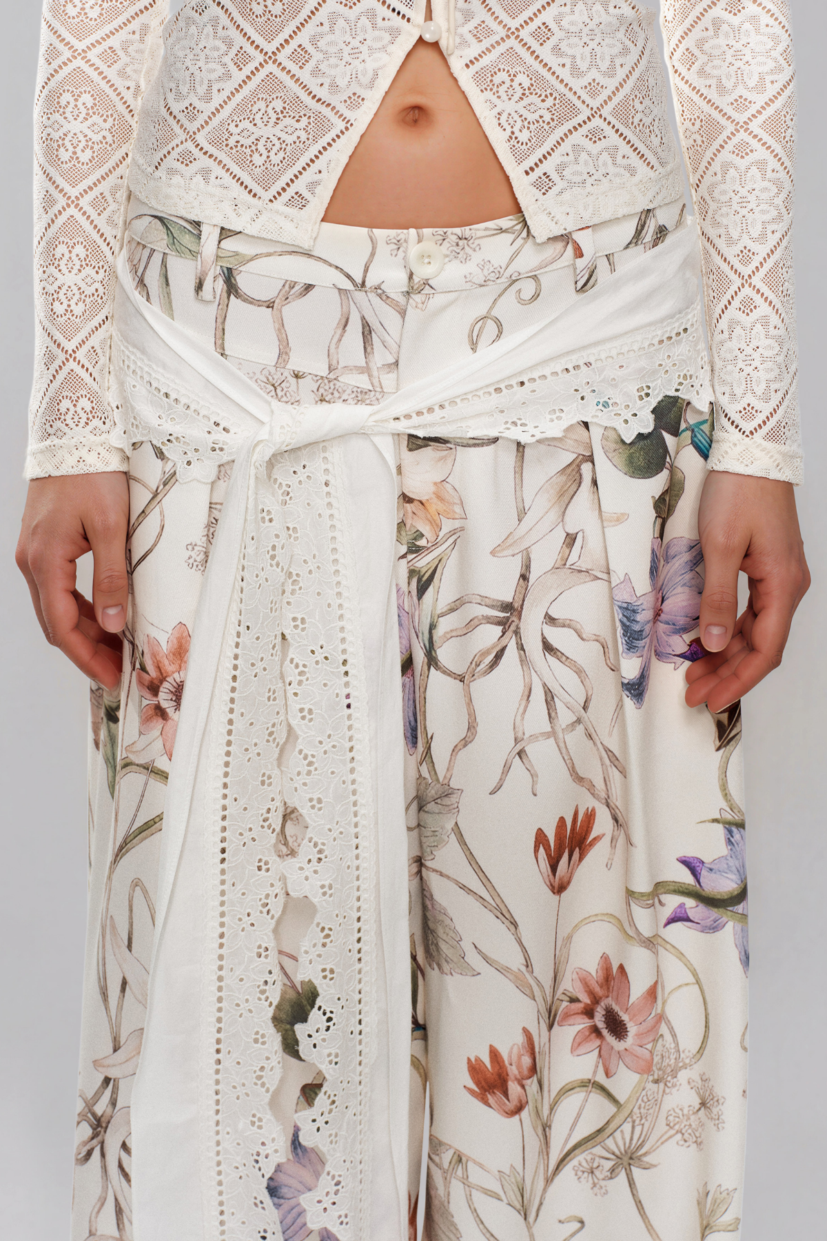 Kalidas Floral Lace Tie Up Pants