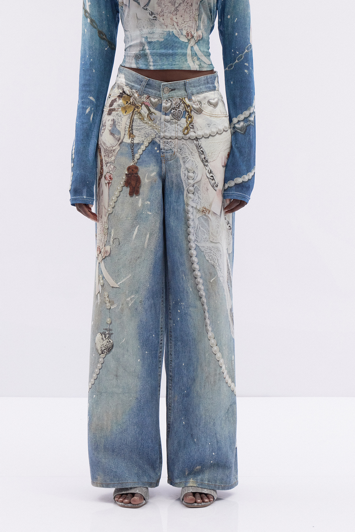 Kalil Pearl Print Jeans In Drak Blue