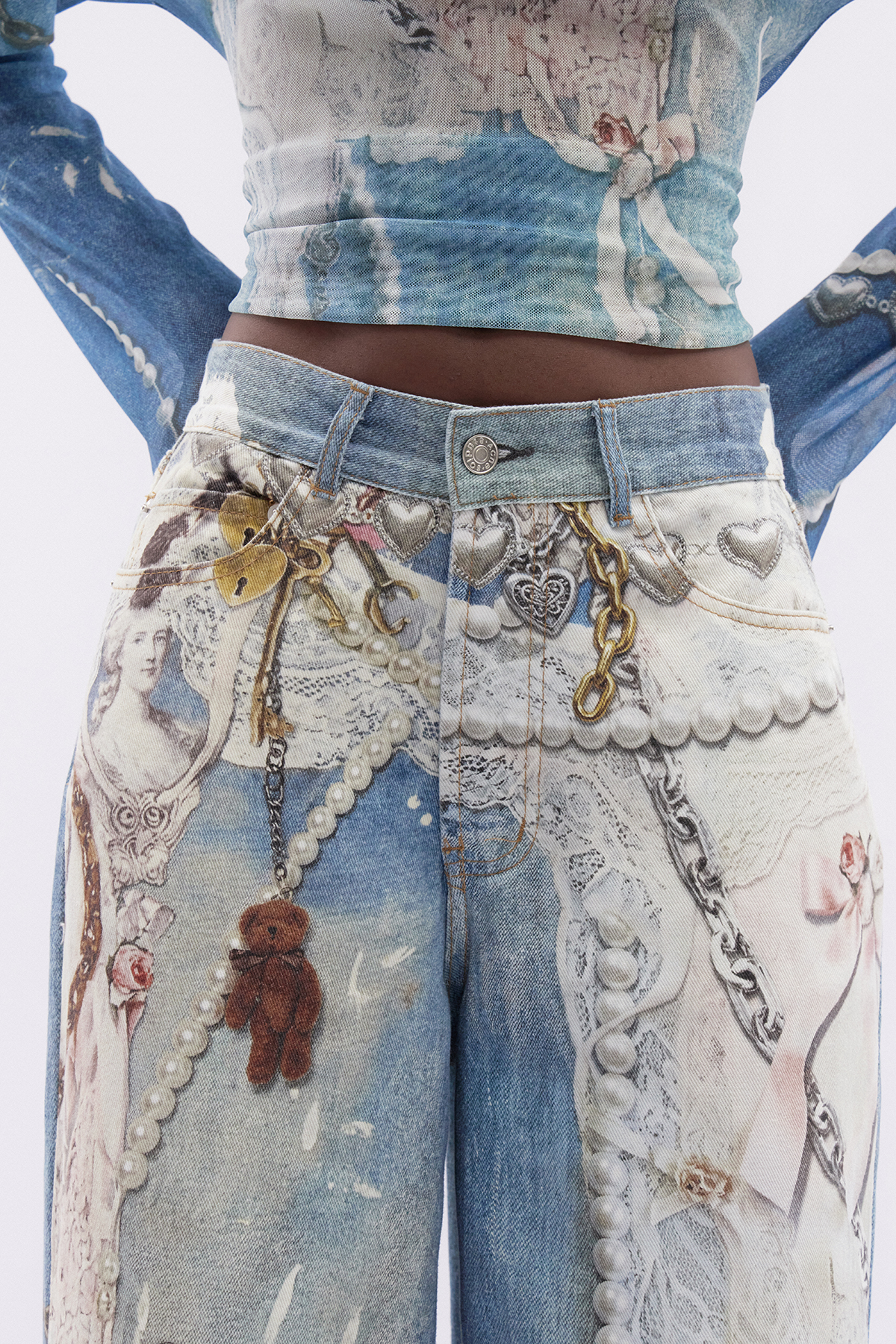 Kalil Pearl Print Jeans In Drak Blue