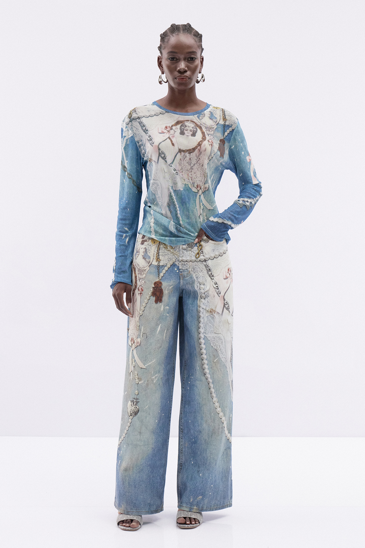 Kalil Pearl Print Jeans In Drak Blue