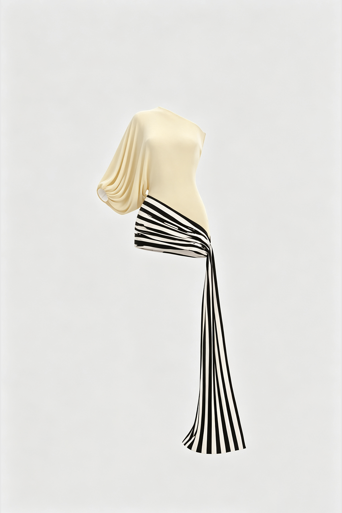 Kallistos Asymmetric Draped Stripe Mini Dress In Butter Yellow