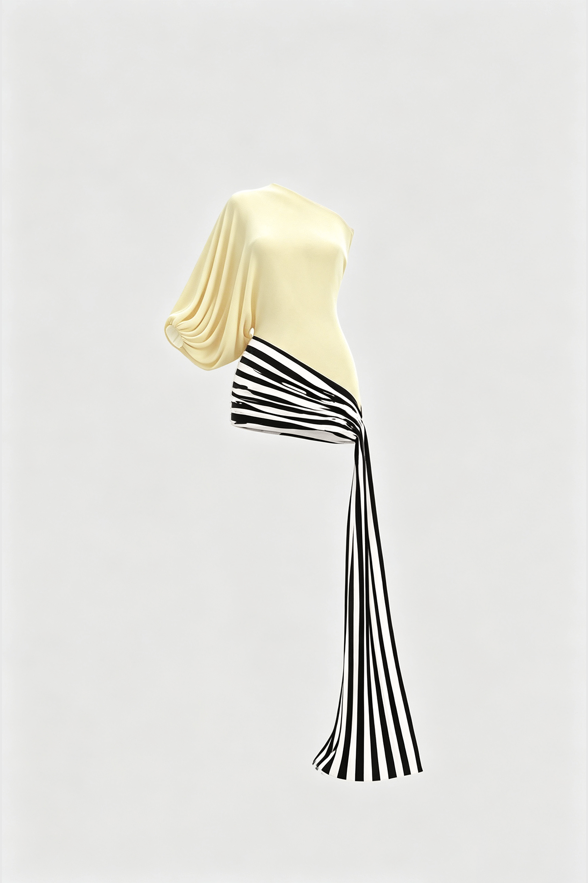Kallistos Asymmetric Draped Stripe Mini Dress In Butter Yellow