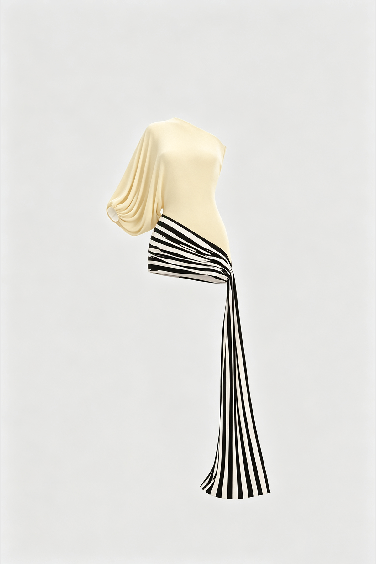 Kallistos Asymmetric Draped Stripe Mini Dress In Butter Yellow