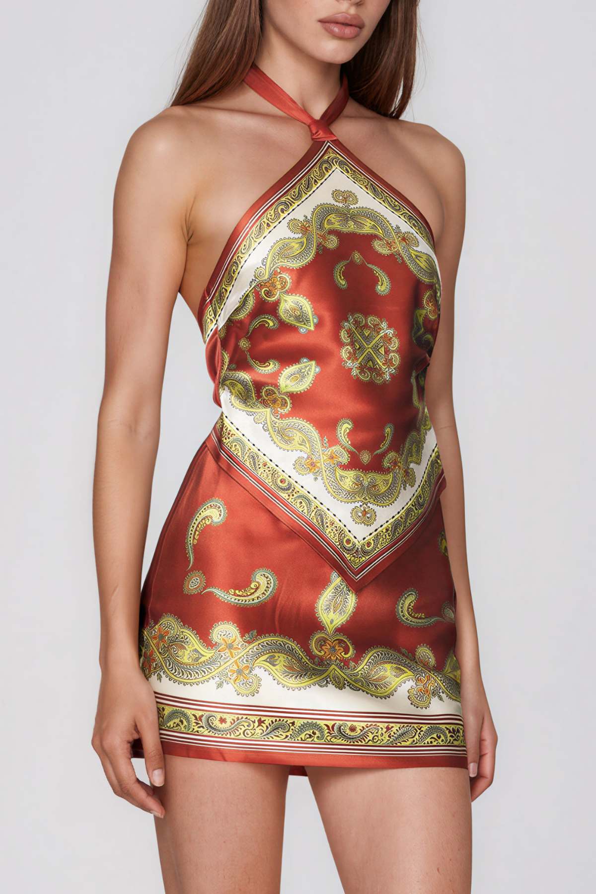 Kalyca Halter Neck Floral Mini Dress In Red