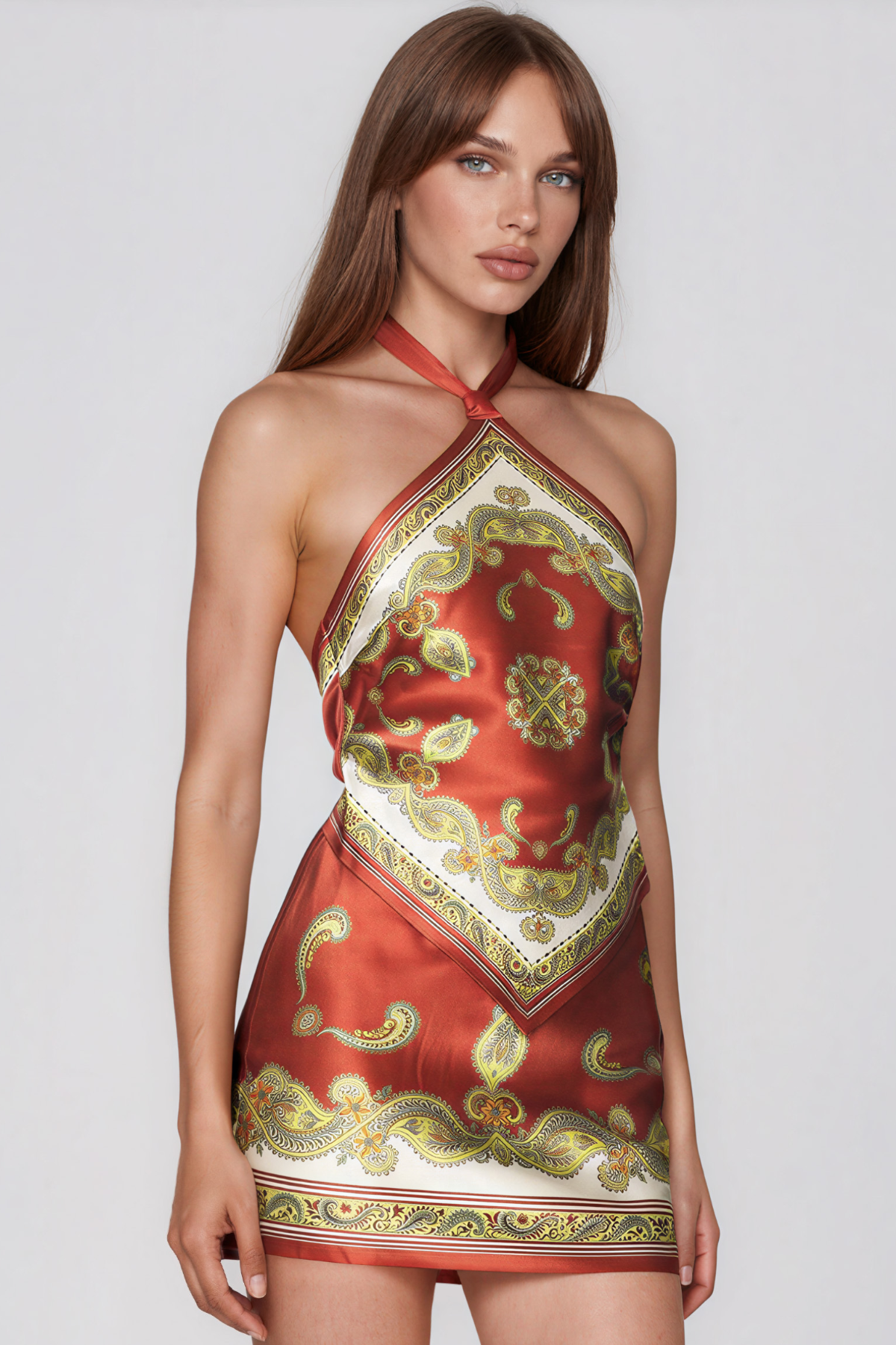 Kalyca Halter Neck Floral Mini Dress In Red
