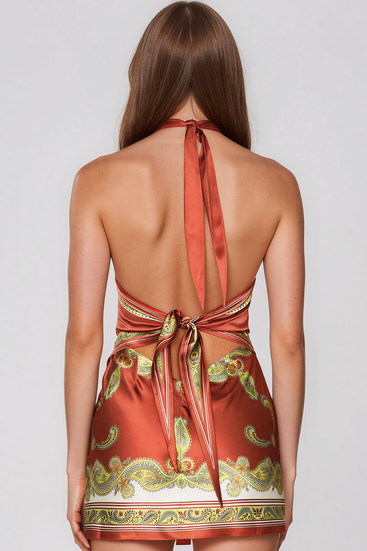 Kalyca Halter Neck Floral Mini Dress In Red