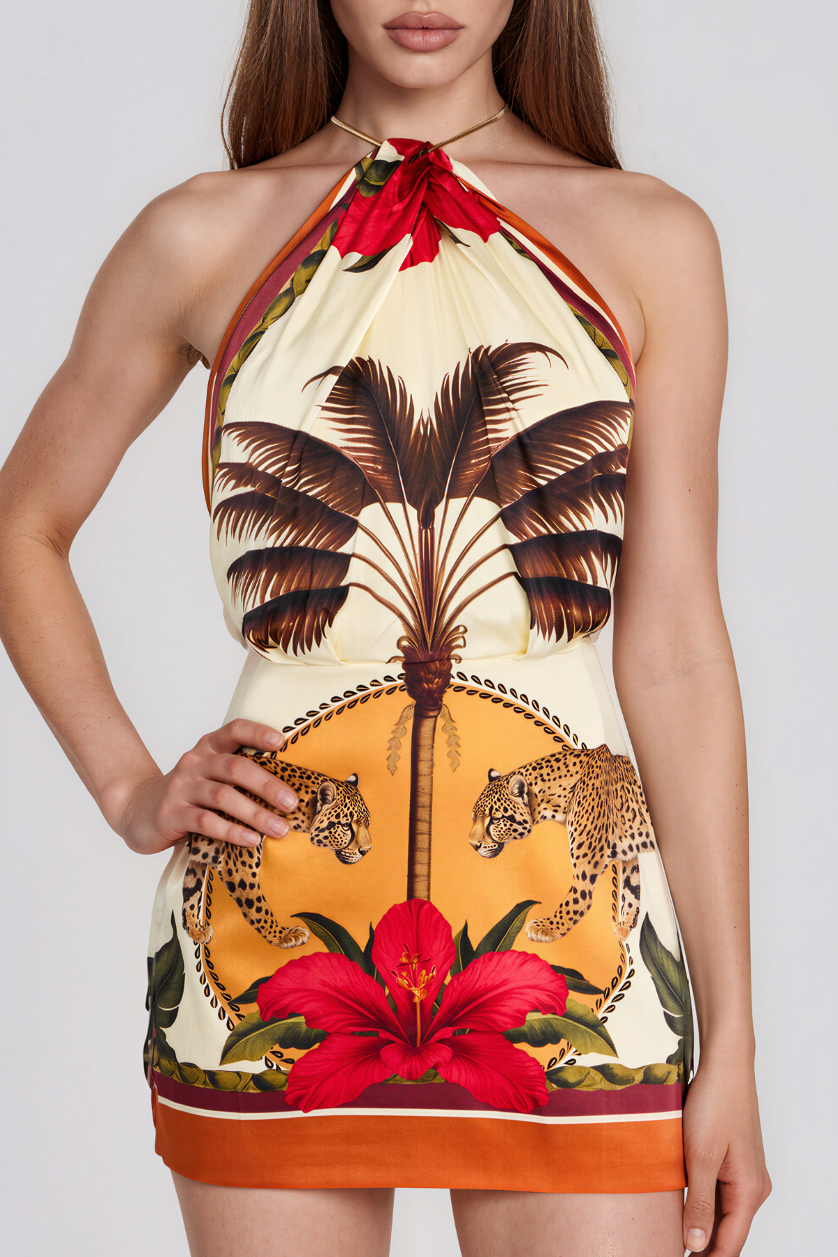 Kalyca Halter Neck Print Mini Dress